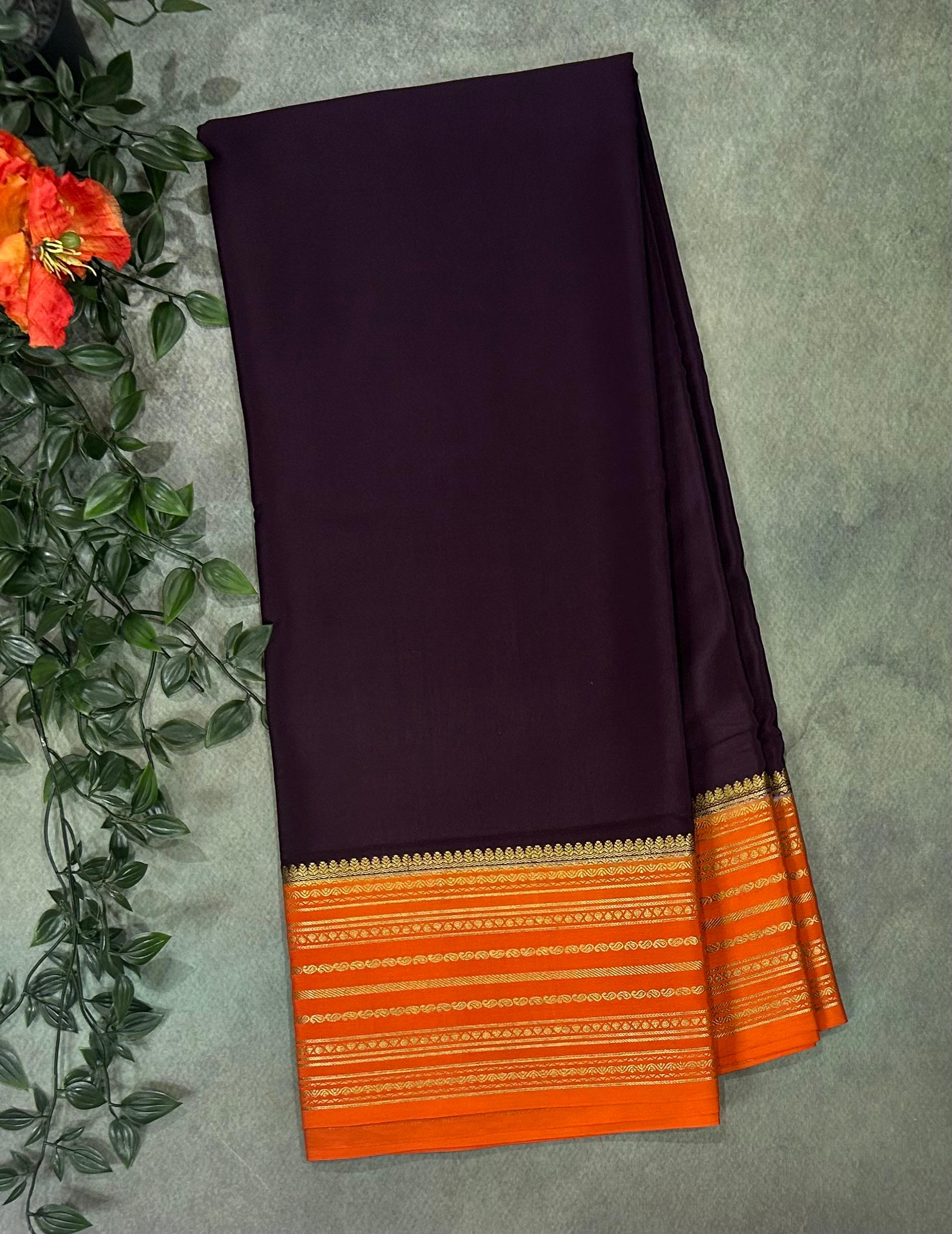 Light wine stripes border pure mysore silk-11 saree