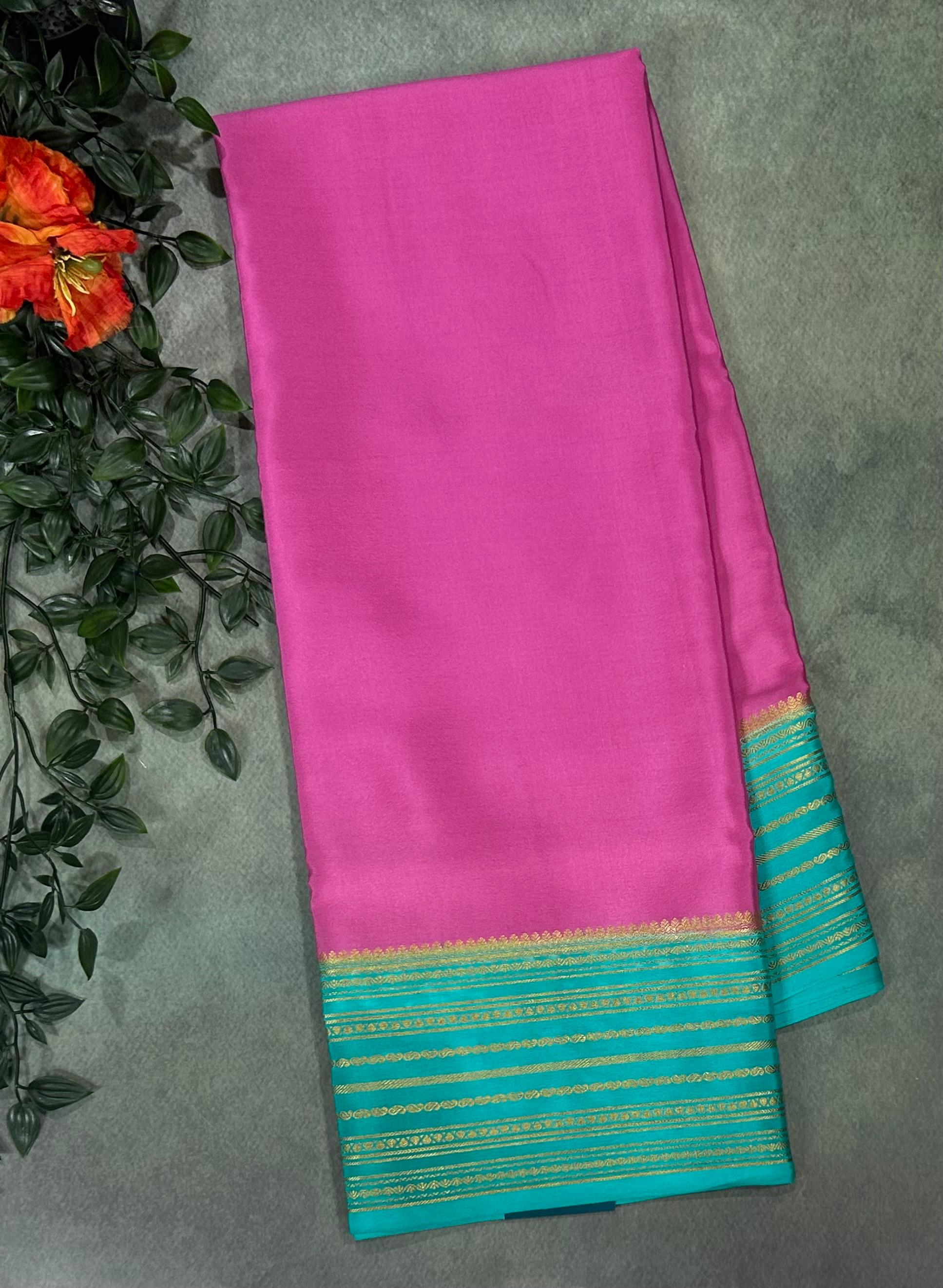 Pink stripes border pure mysore silk-11 saree