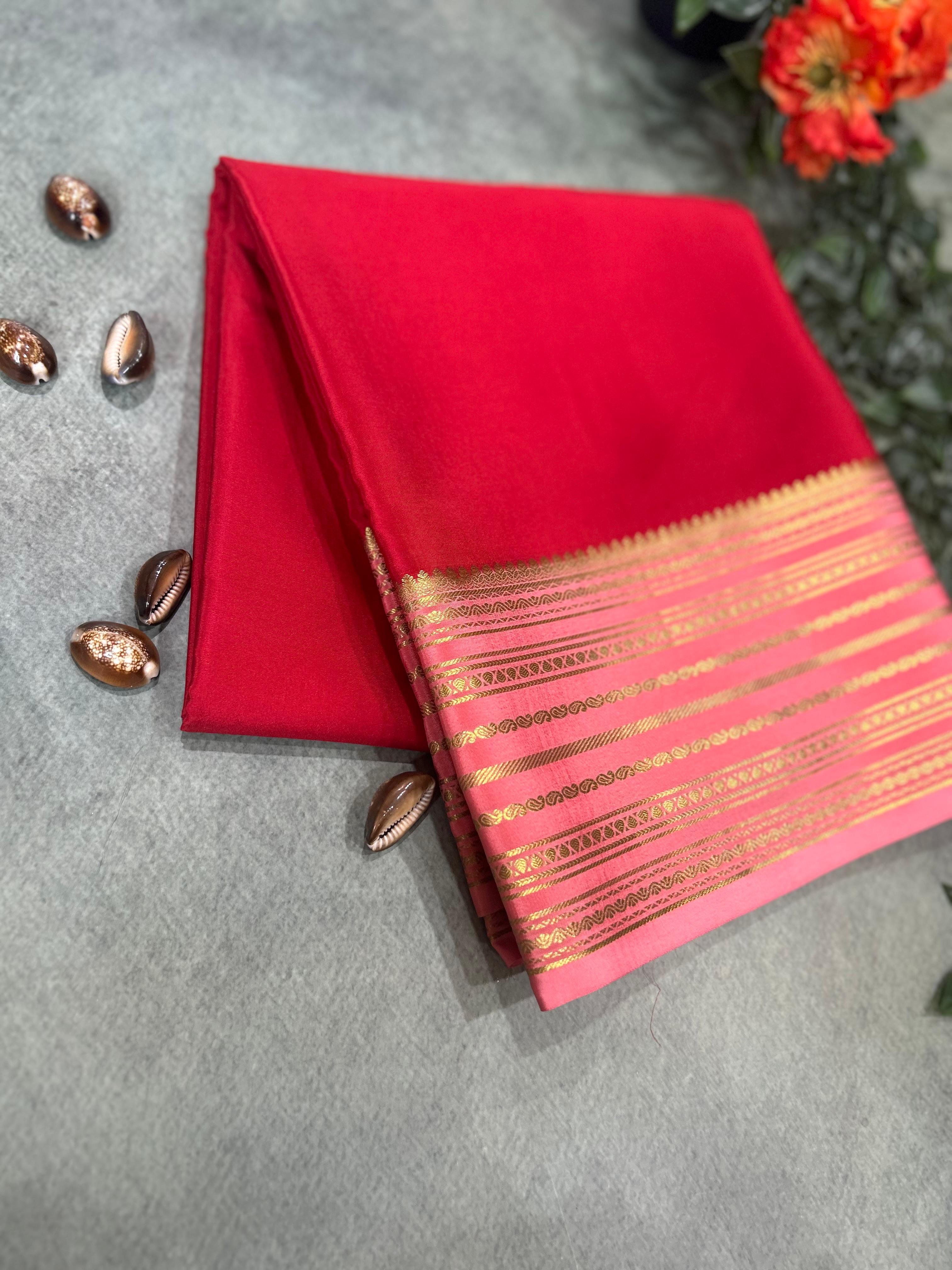 Red stripes border pure mysore silk-11 saree