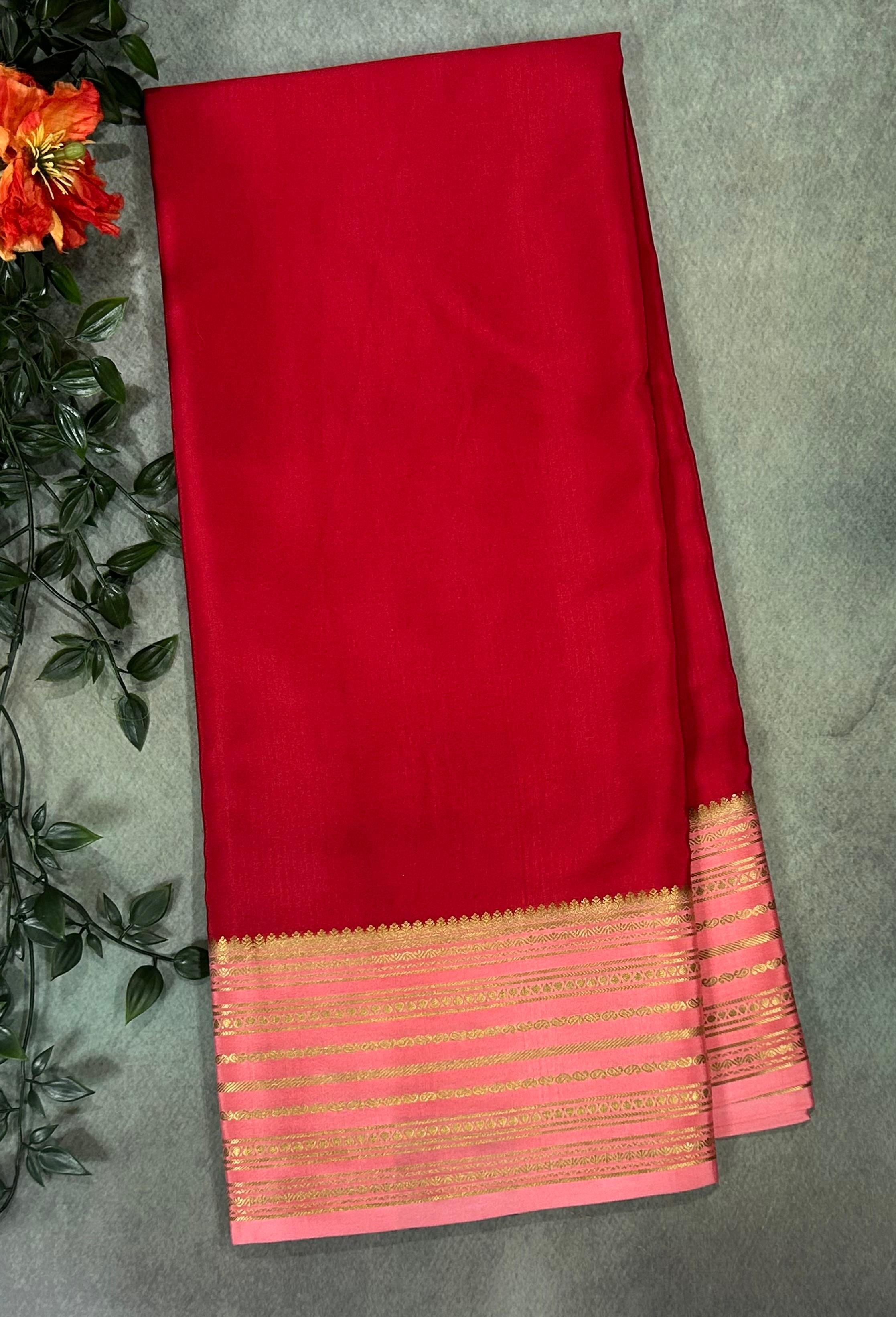 Red stripes border pure mysore silk-11 saree