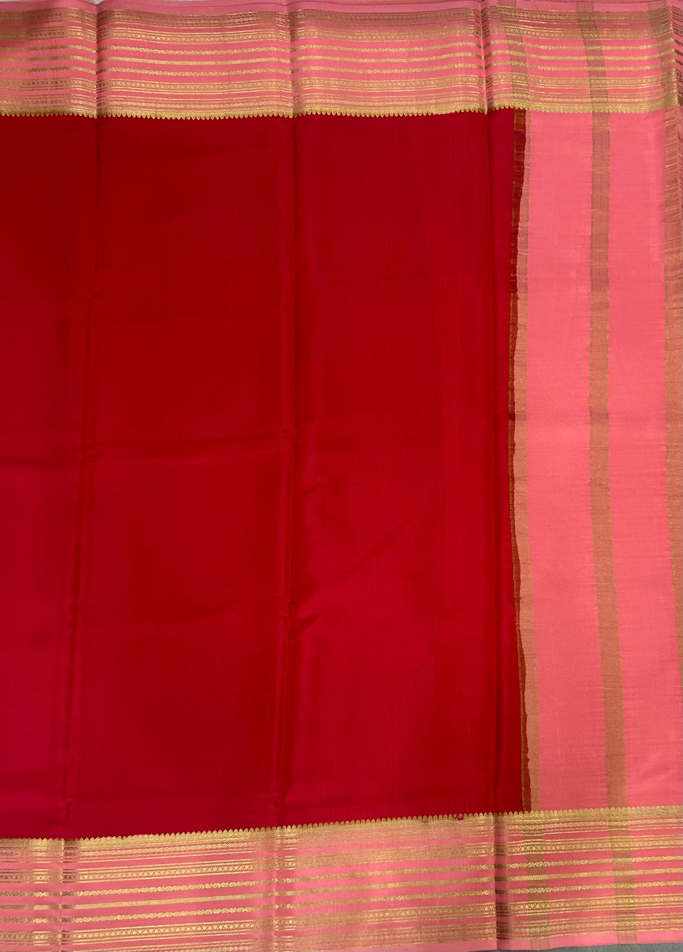 Red stripes border pure mysore silk-11 saree