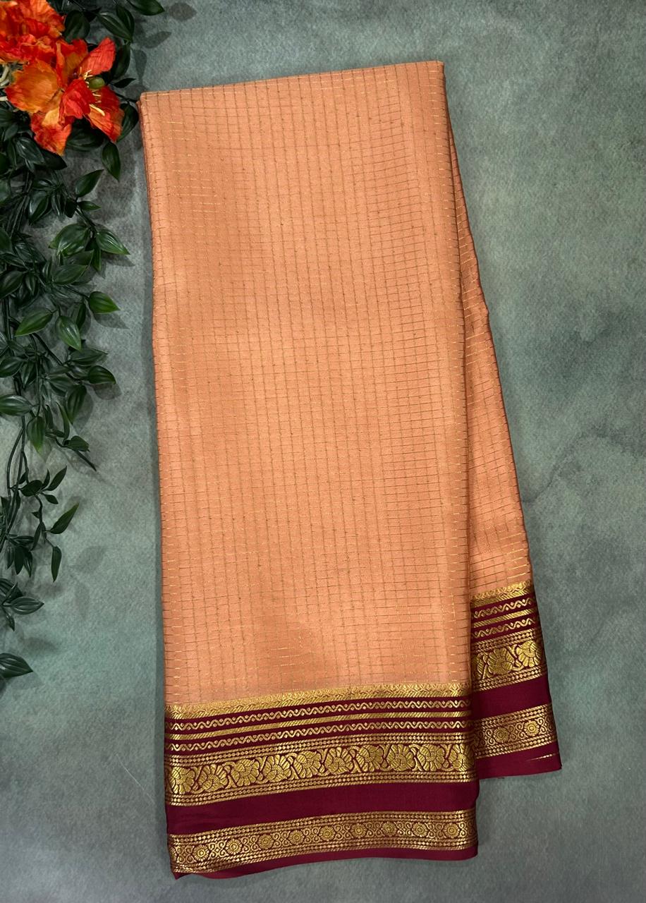 Peach checks n bentex pure mysore silk-11 saree