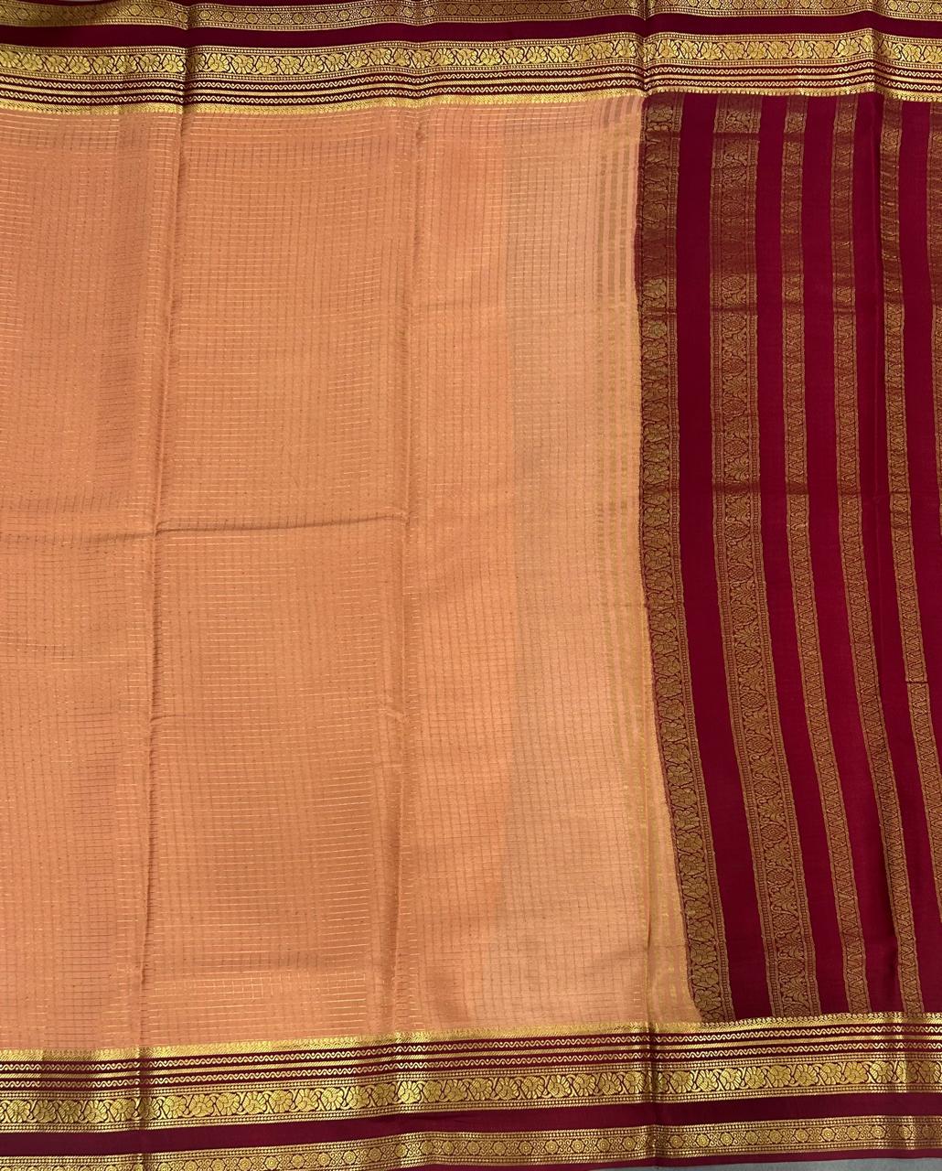 Peach checks n bentex pure mysore silk-11 saree