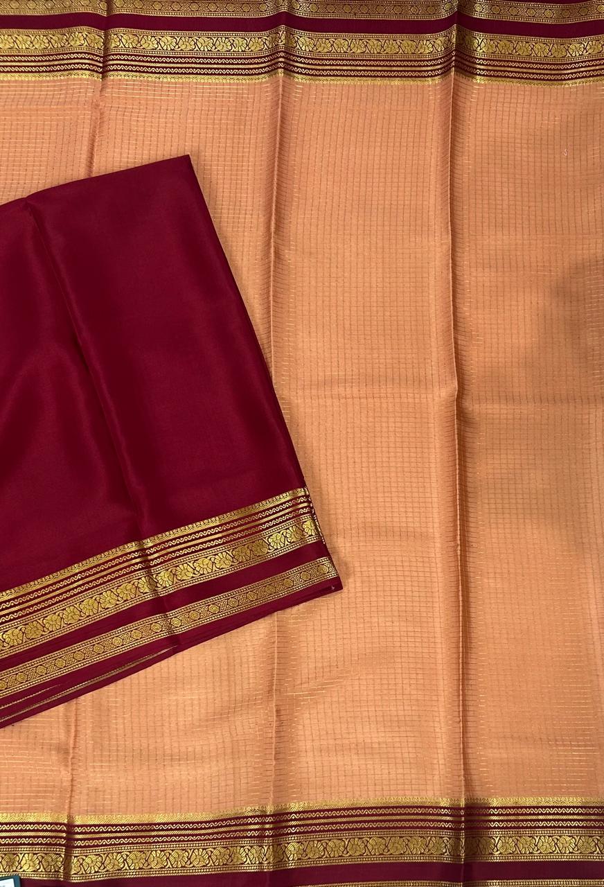 Peach checks n bentex pure mysore silk-11 saree