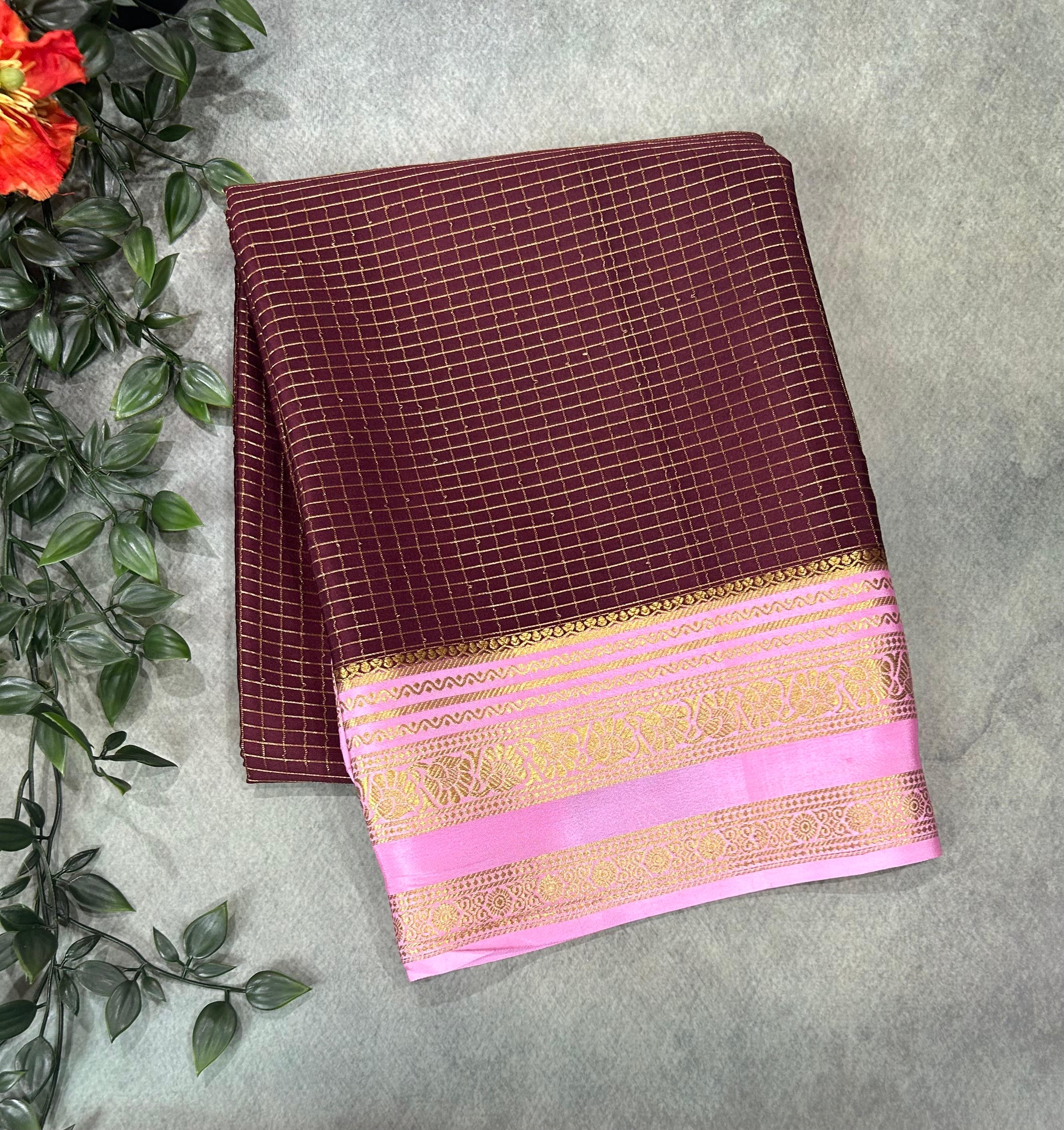 Wine checks n bentex pure mysore silk-11 saree