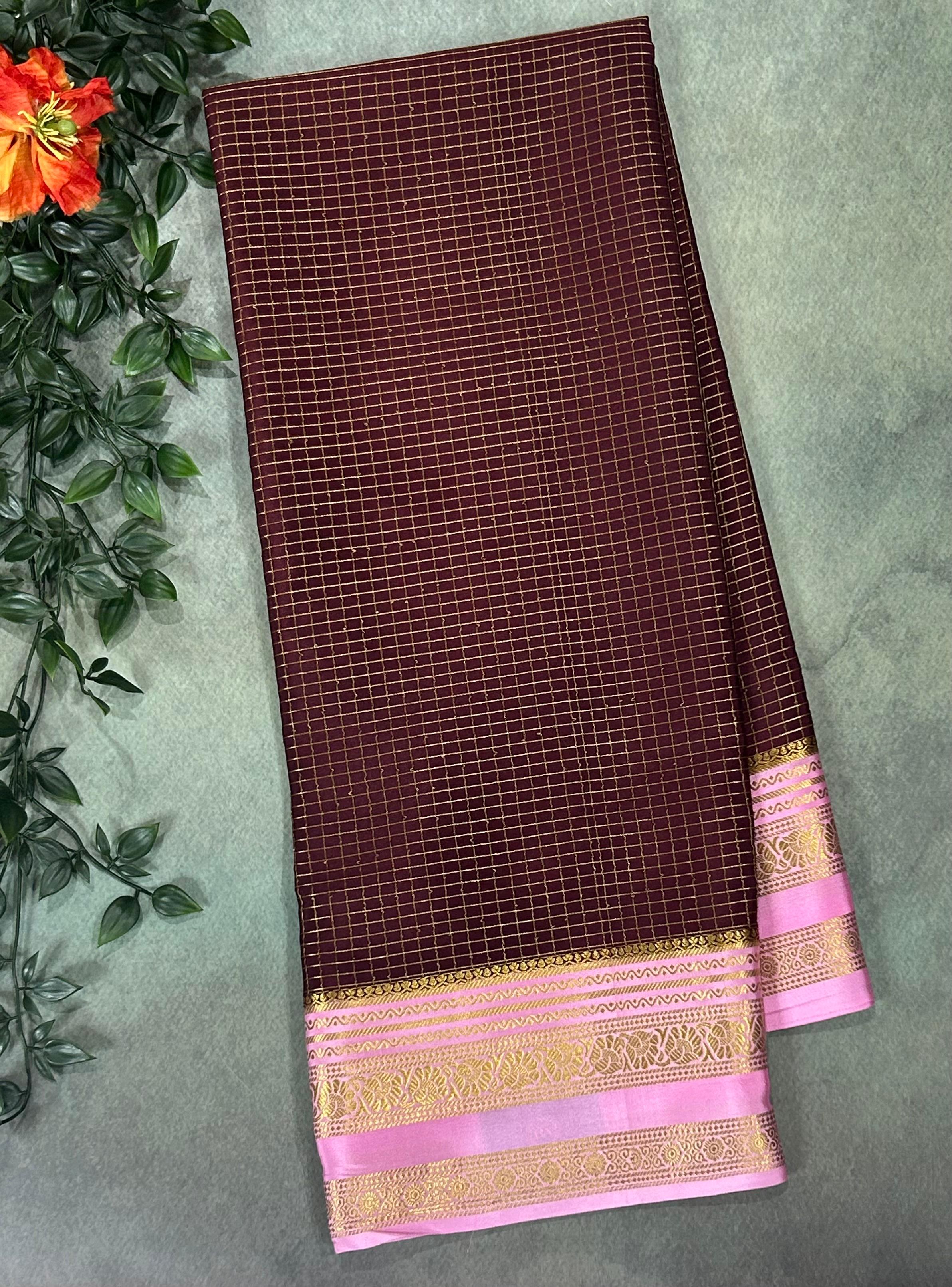 Wine checks n bentex pure mysore silk-11 saree