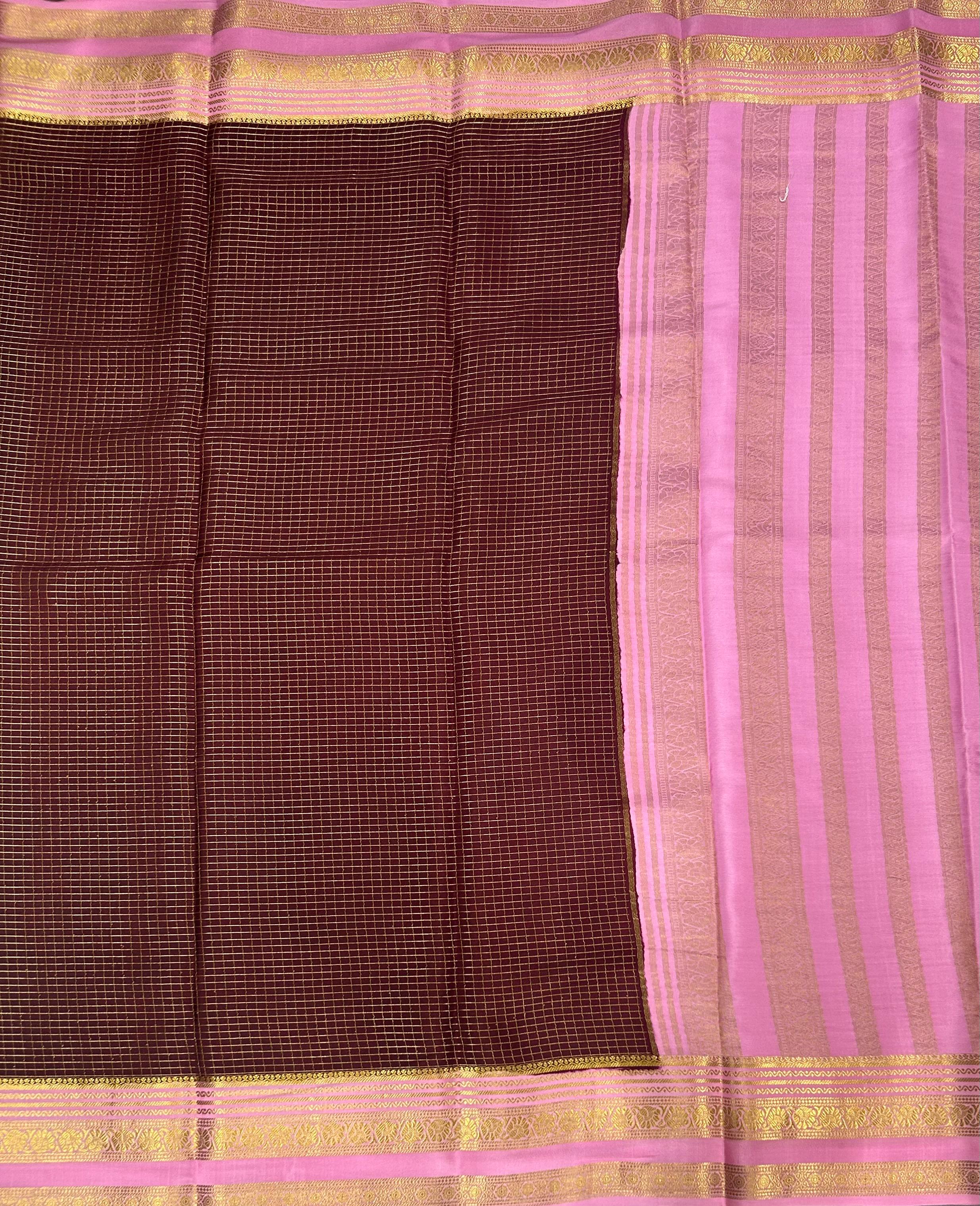 Wine checks n bentex pure mysore silk-11 saree