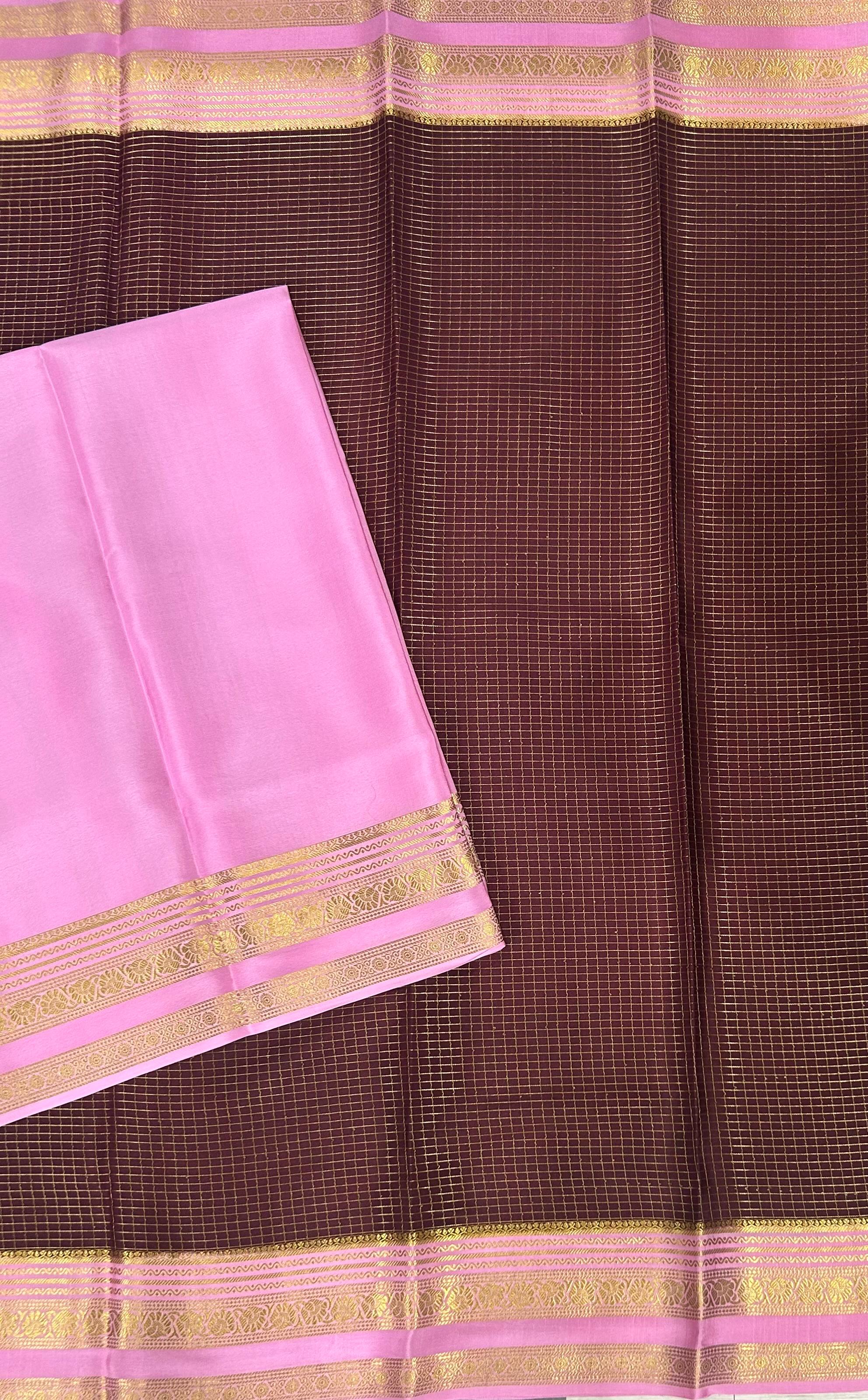 Wine checks n bentex pure mysore silk-11 saree