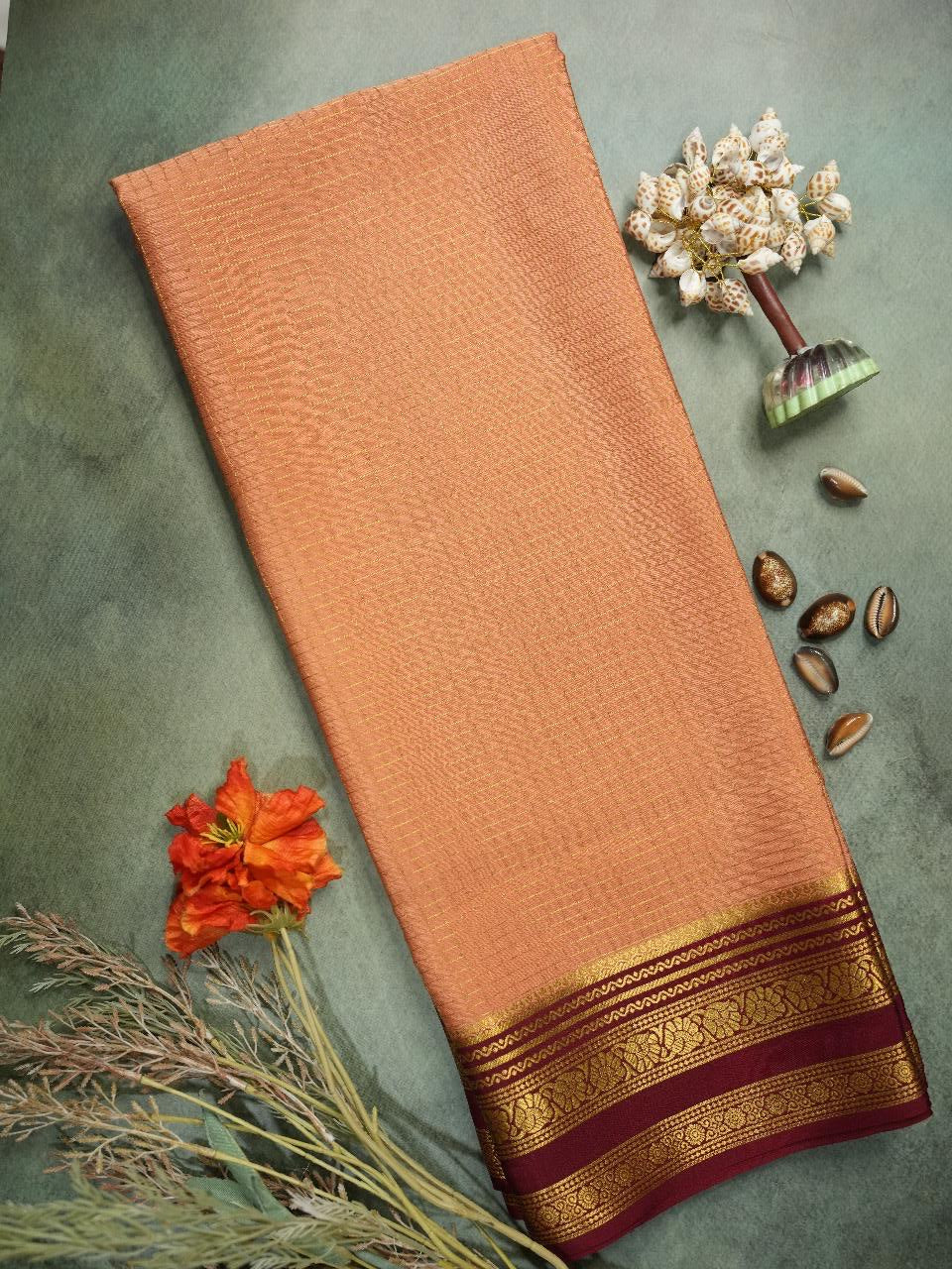 Peach checks n bentex pure mysore silk-11 saree
