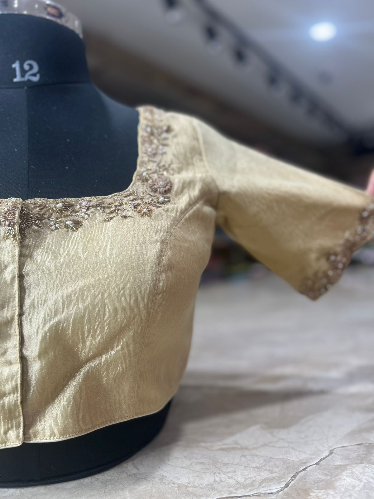 Golden beige floral hand work blouse