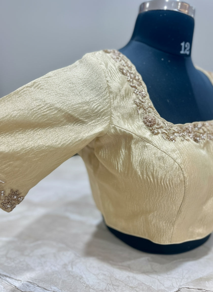 Golden beige floral hand work blouse