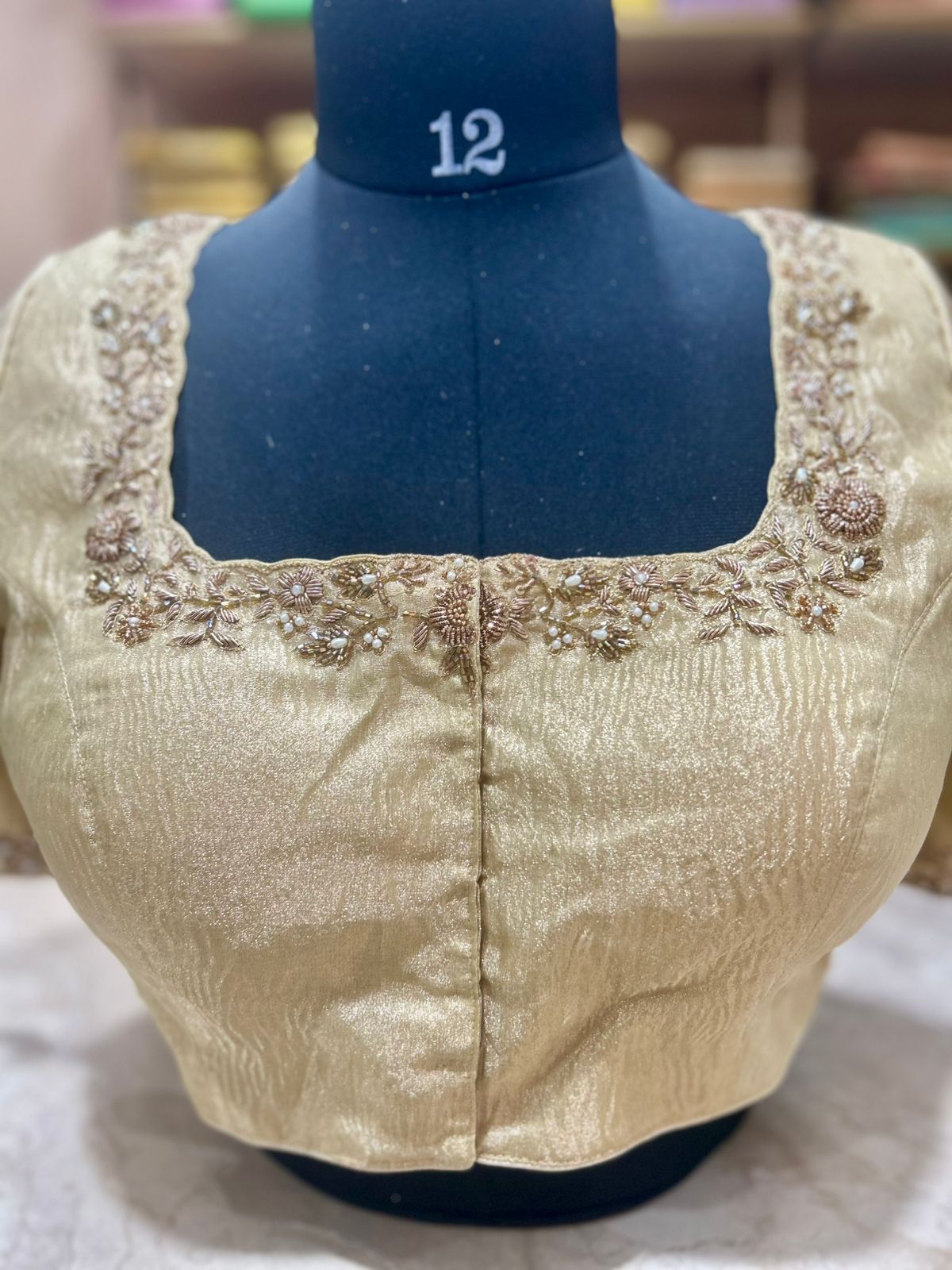 Golden beige floral hand work blouse