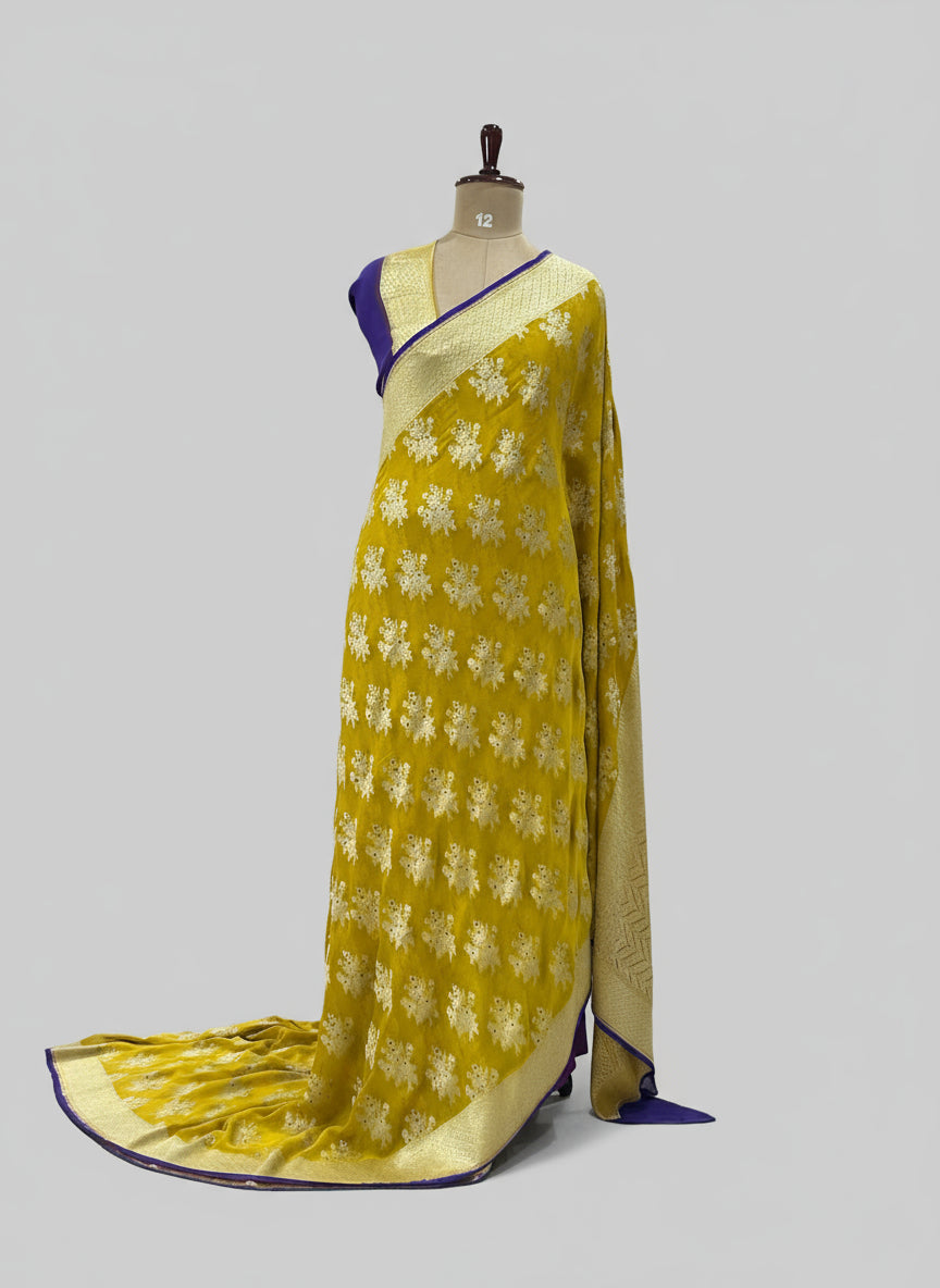 Mustard yellow n purple pure georgette-11  saree