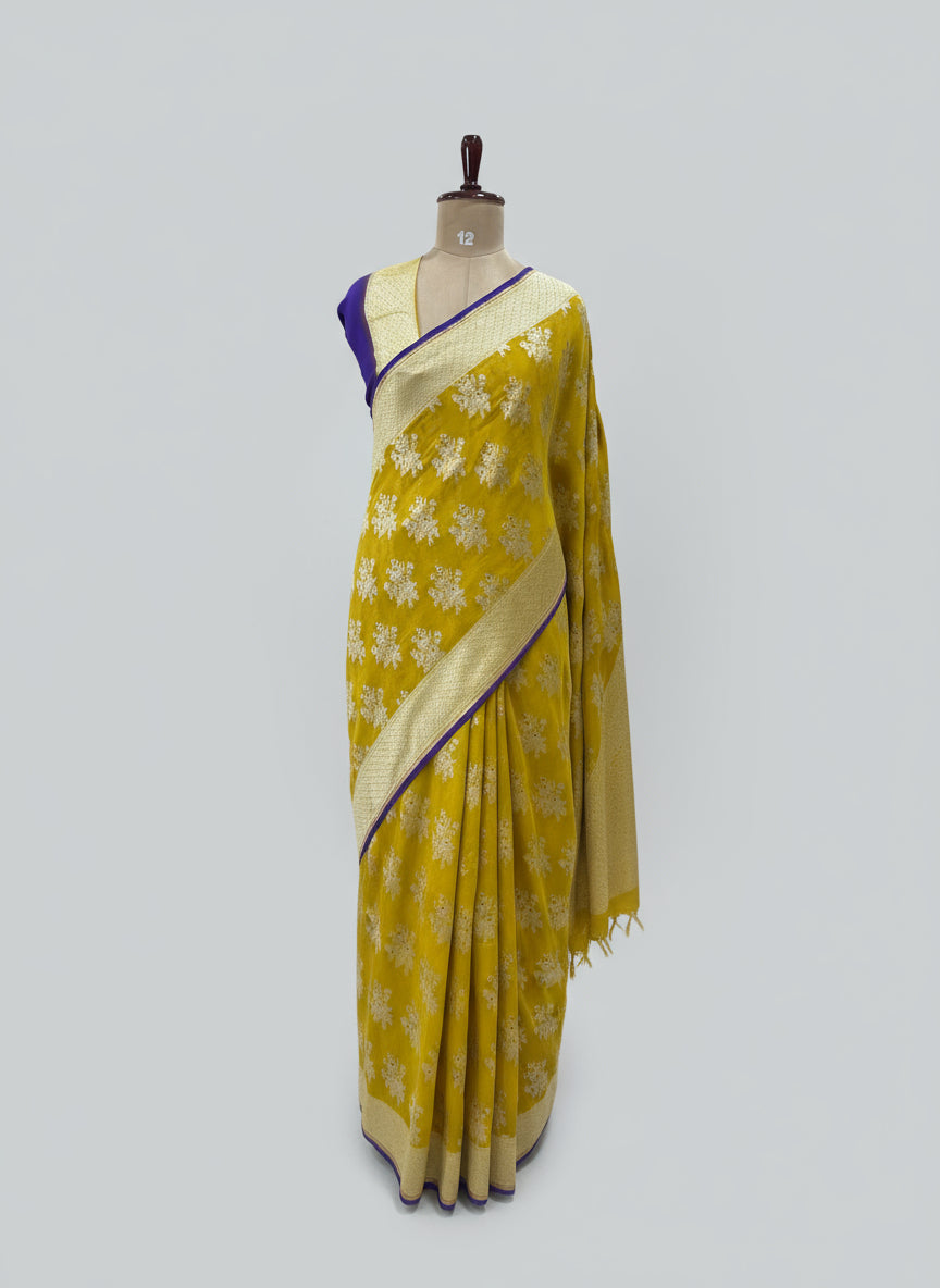Mustard yellow n purple pure georgette-11  saree