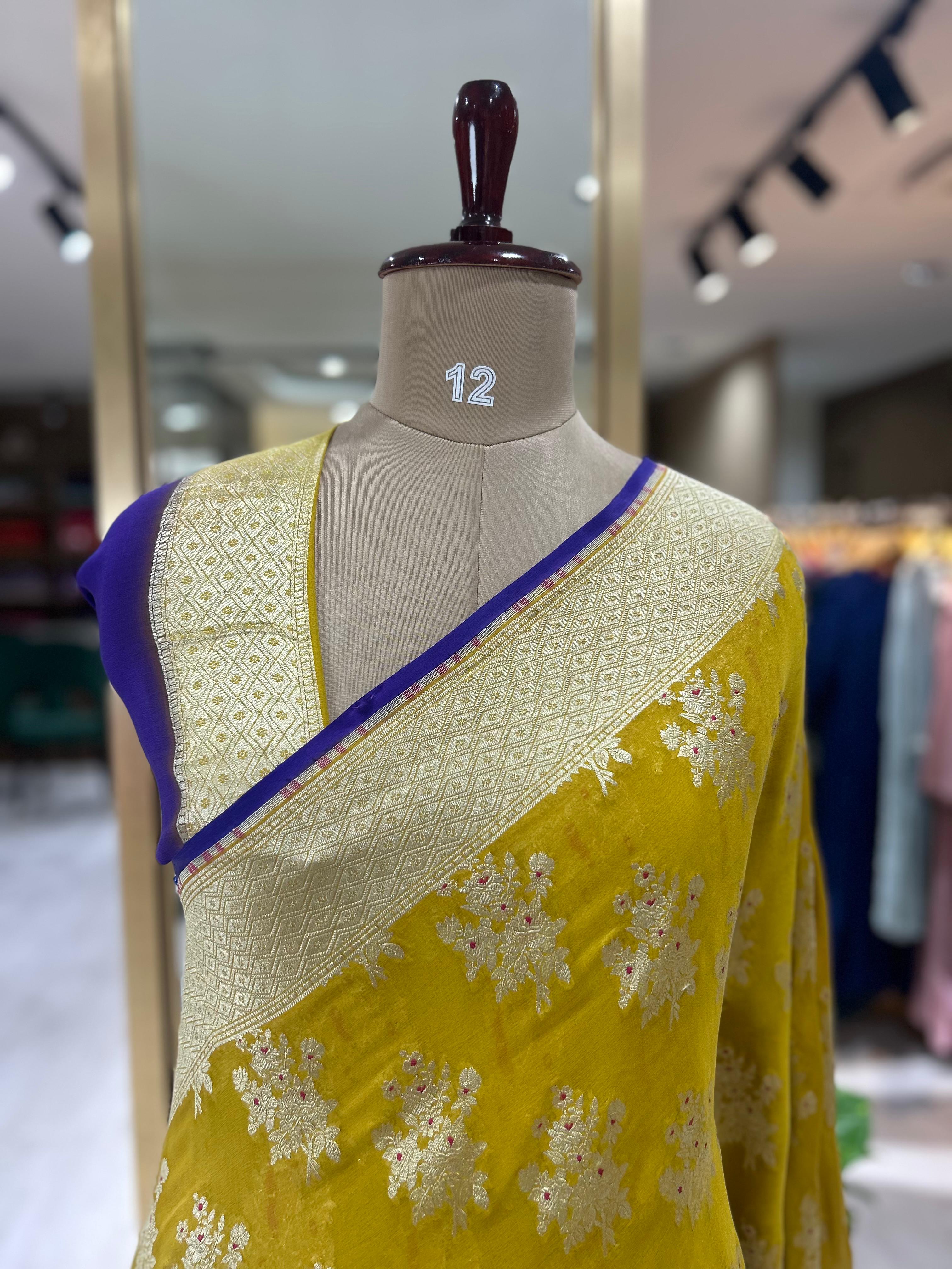 Mustard yellow n purple pure georgette-11  saree