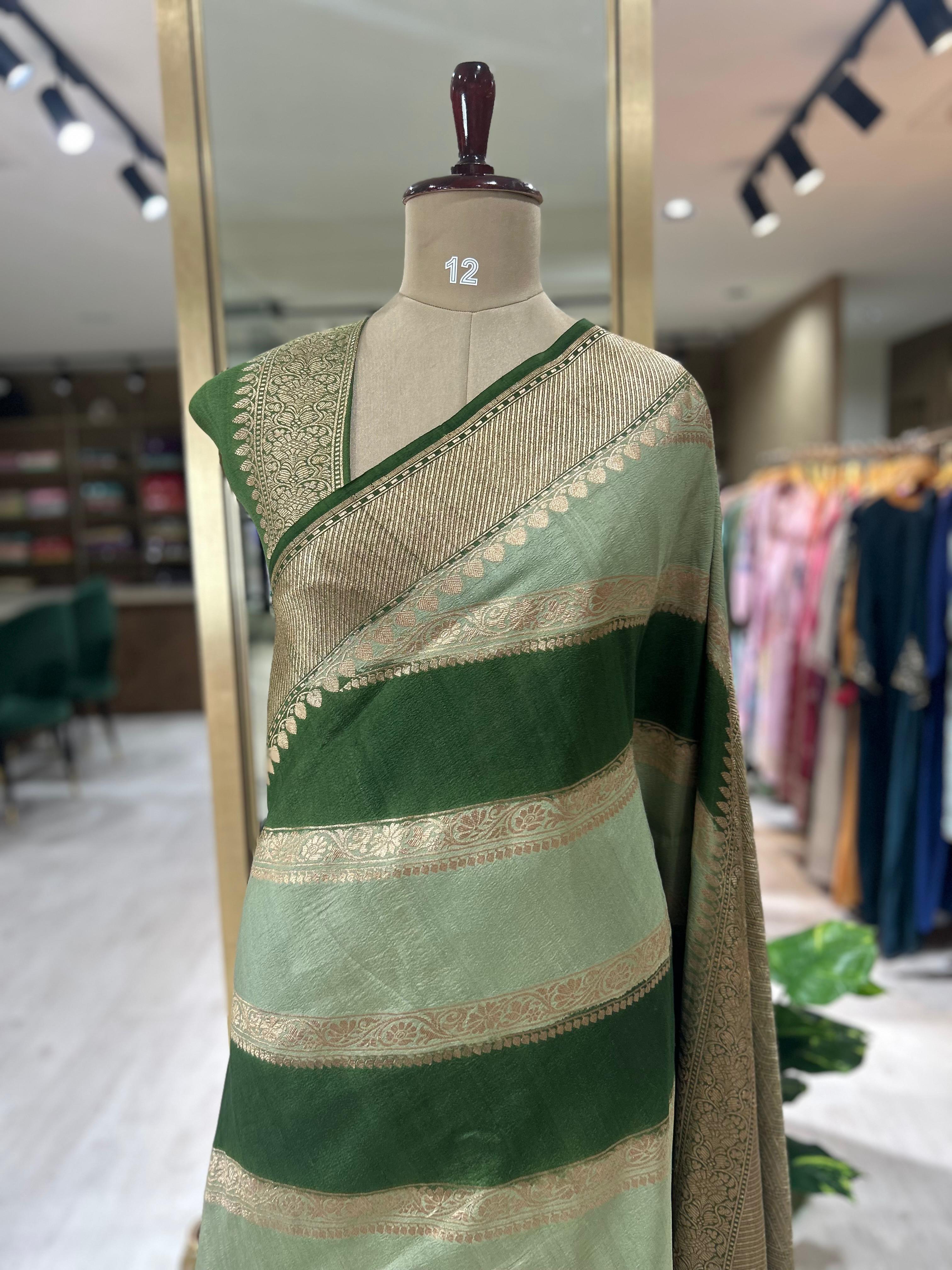 2D big stripes pure tussar crepe silk-11 saree