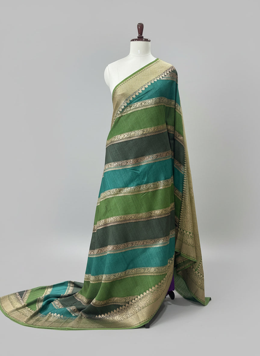2D big stripes pure tussar crepe silk-11 saree