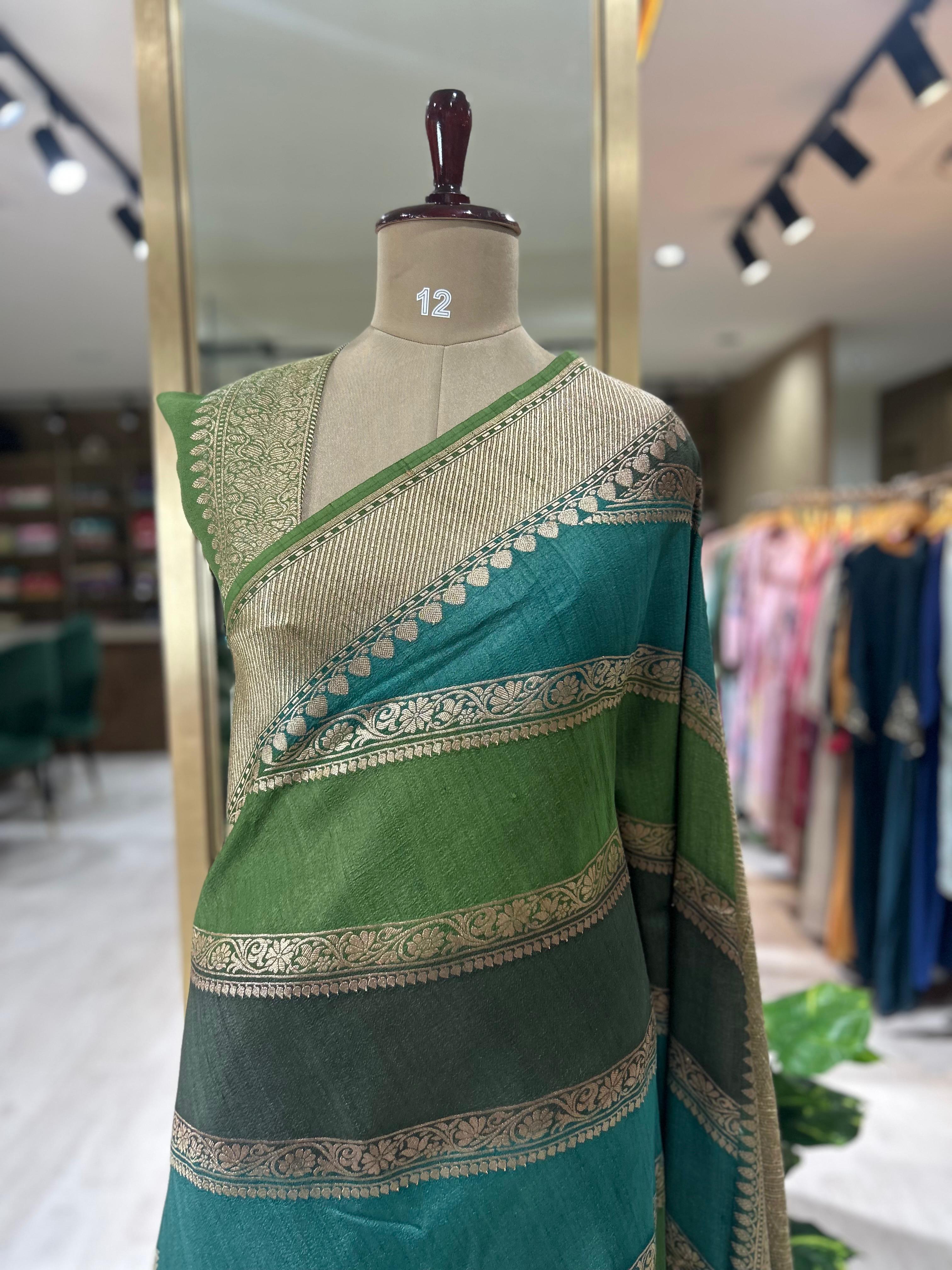 2D big stripes pure tussar crepe silk-11 saree