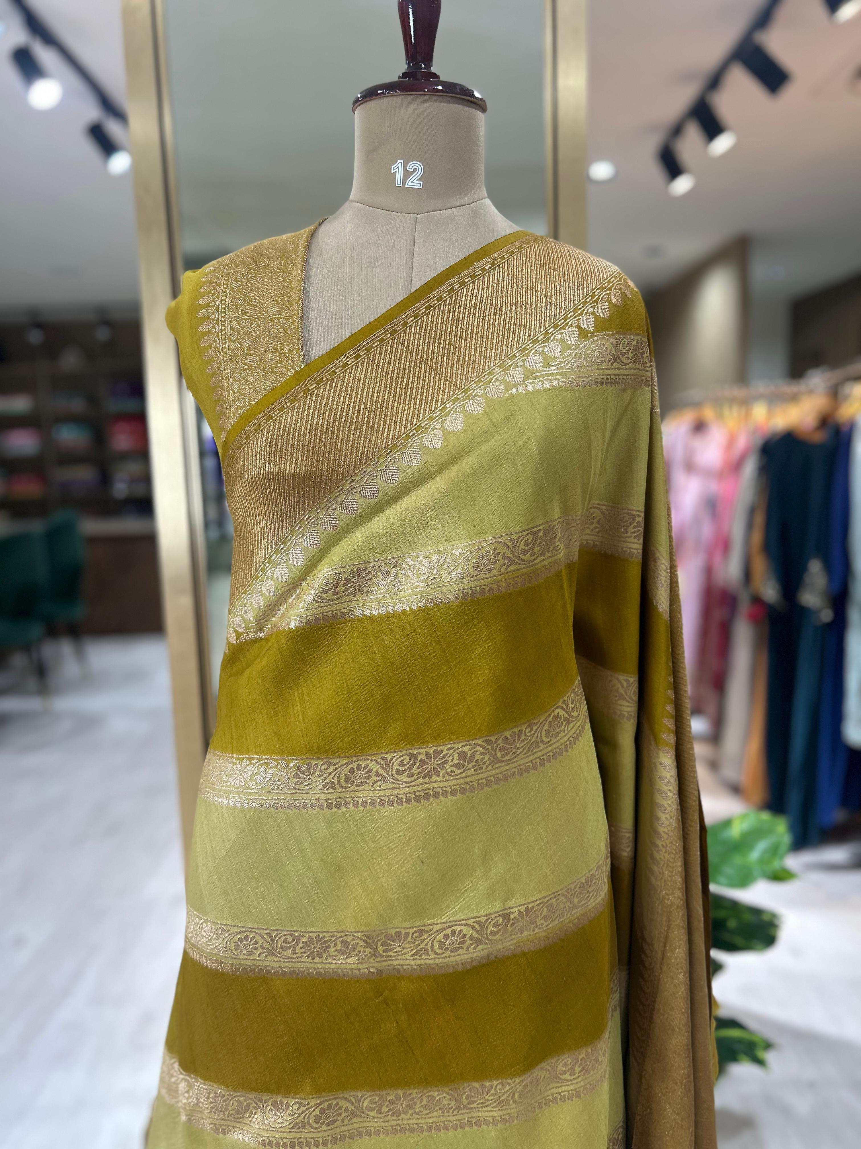 2D big stripes pure tussar crepe silk-11 saree