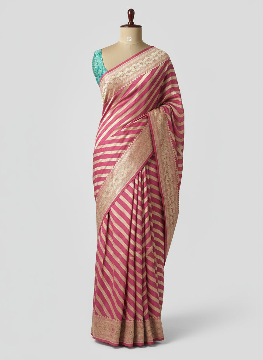 Pastel pink small  stripes pure tussar georgette-11 saree