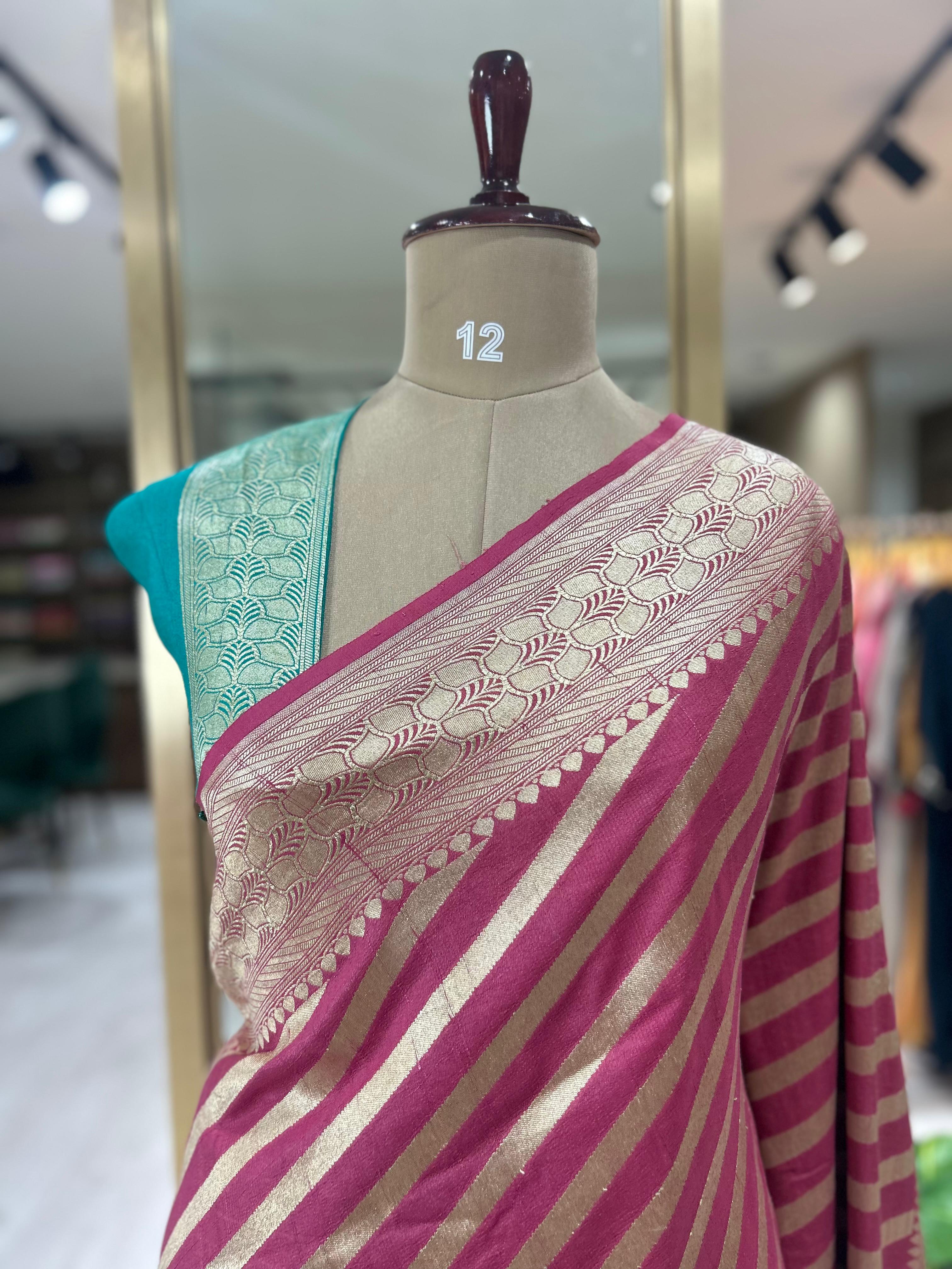 Pastel pink small  stripes pure tussar georgette-11 saree