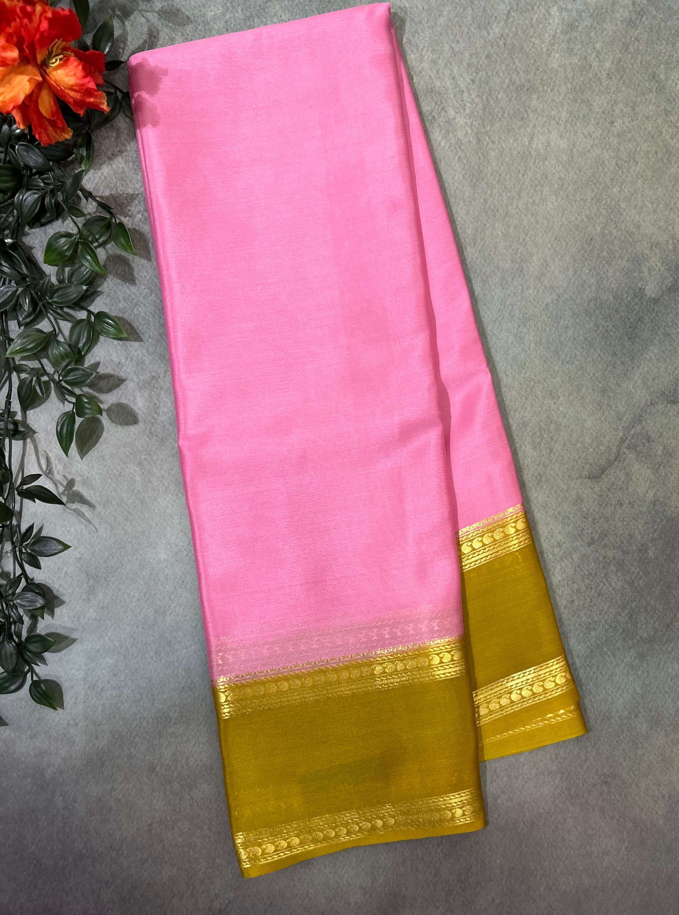 Pastel pink bentex Lightweight Pure Mysore Crepe Silk Saree – Elegant Soft Drape(MSL)