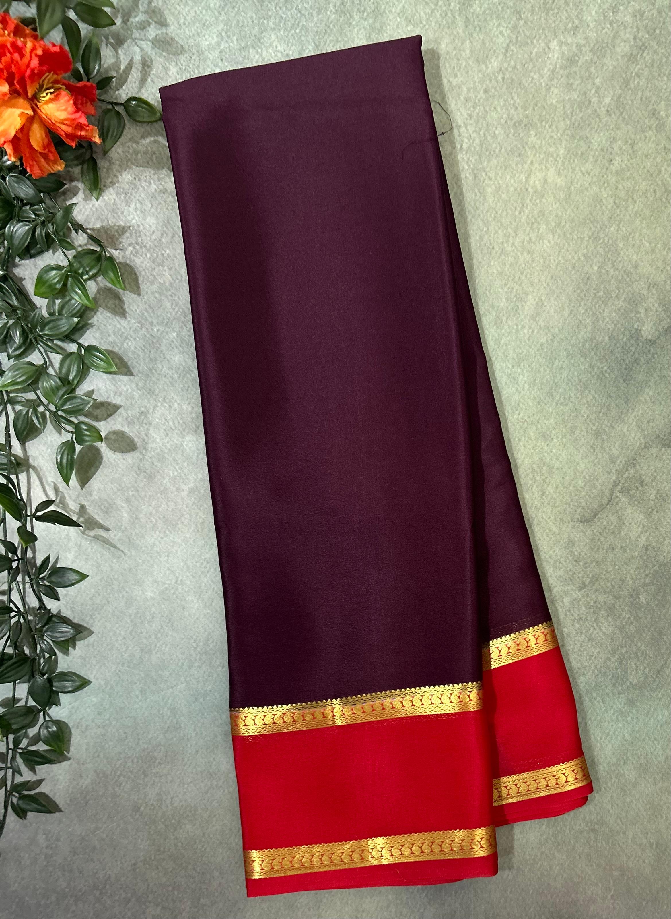 Wine bentex Lightweight Pure Mysore Crepe Silk Saree – Elegant Soft Drape(MSL)