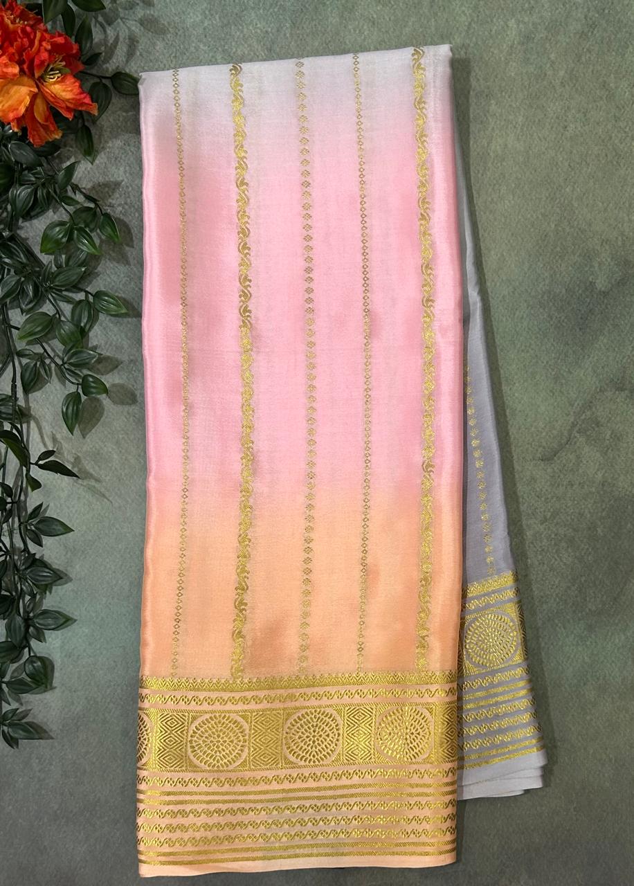 Multicolour brush dye pure mysore crepe silk-11 saree