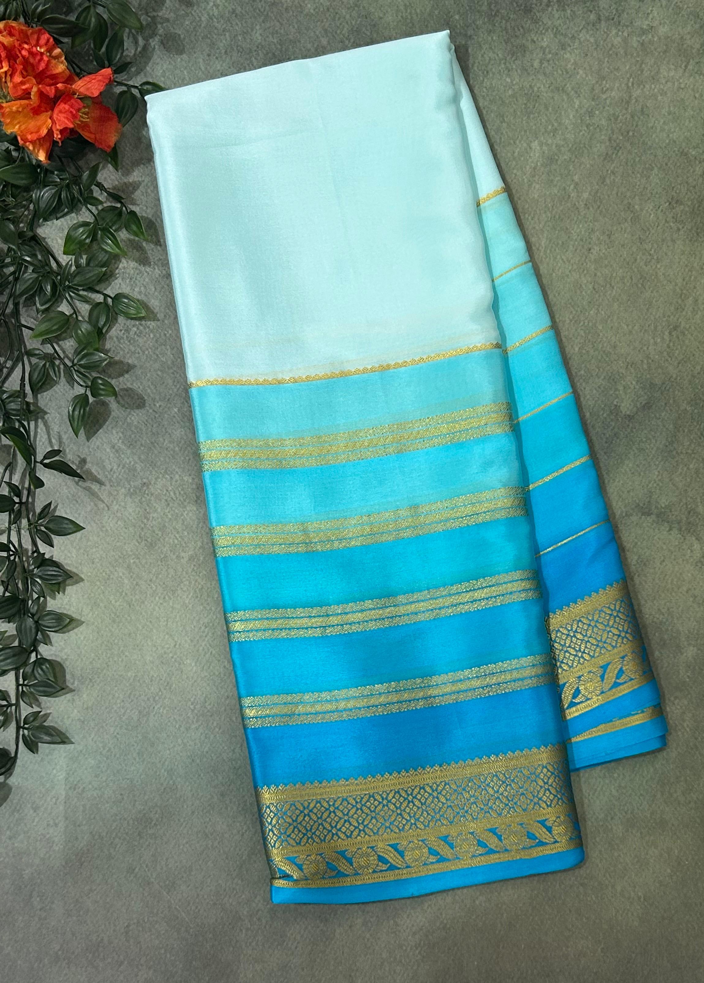 Multicolour stripes brush dye pure mysore crepe silk-11 saree