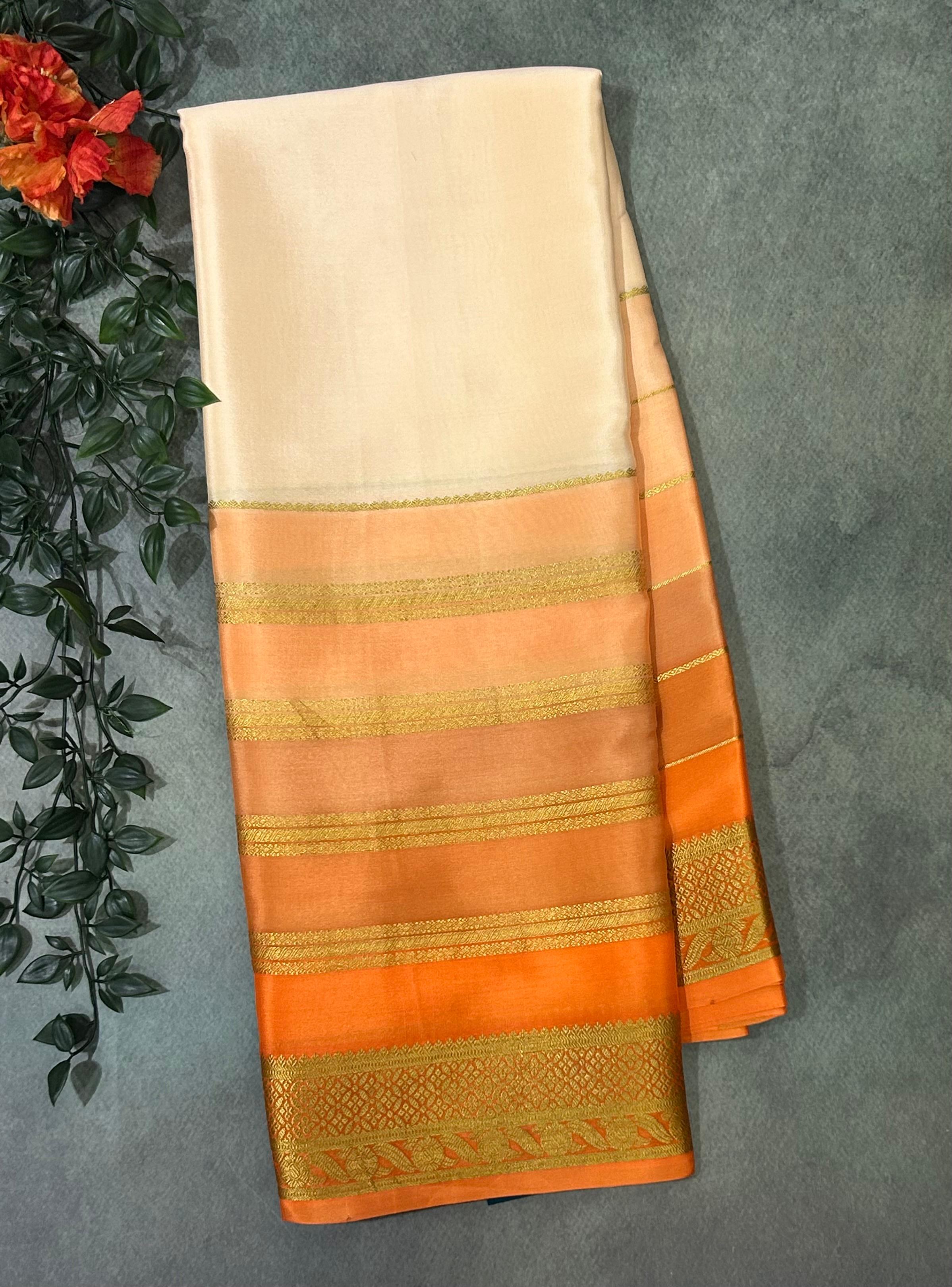 Multicolour stripes brush dye pure mysore crepe silk-11 saree
