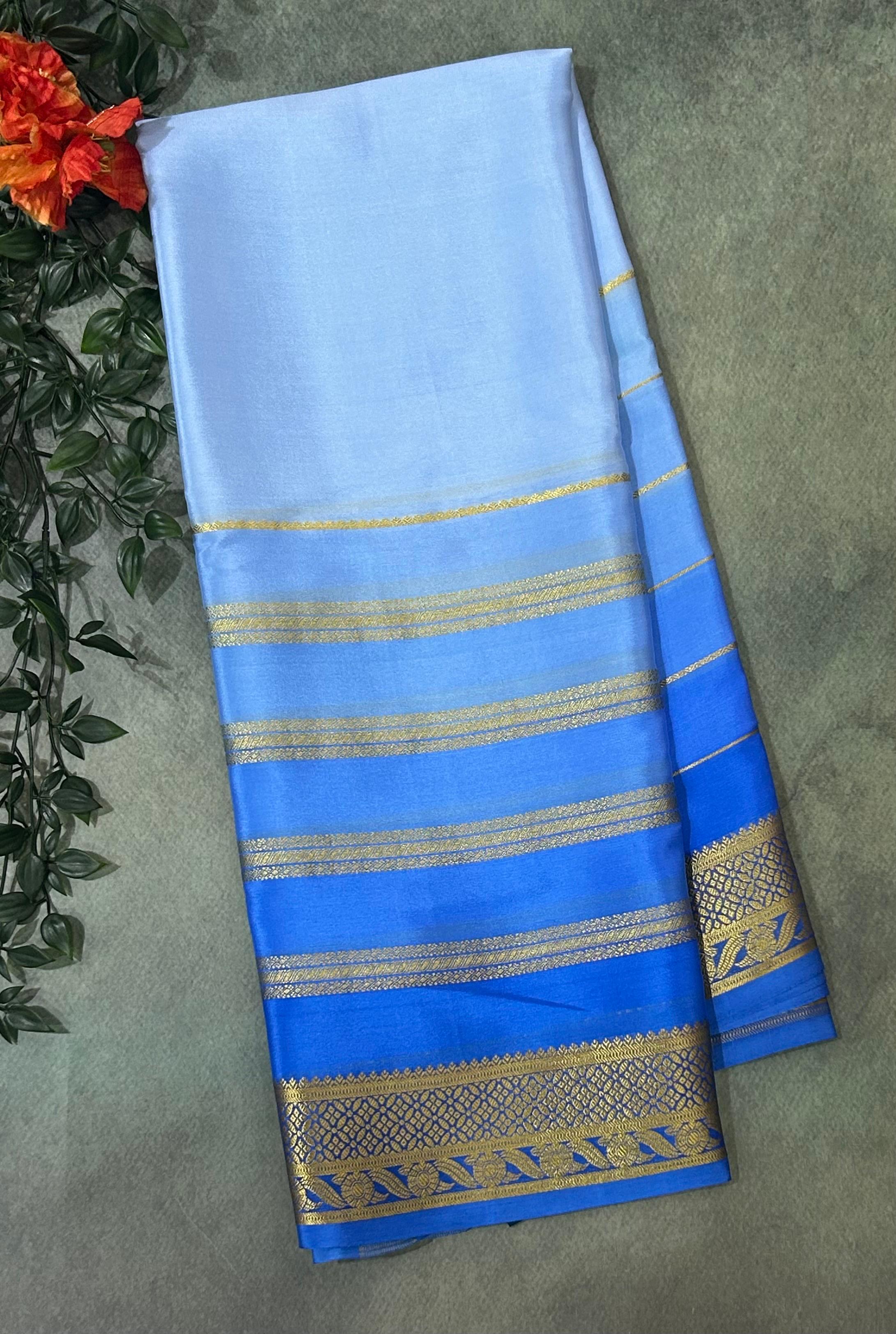 Multicolour stripes brush dye pure mysore crepe silk-11 saree