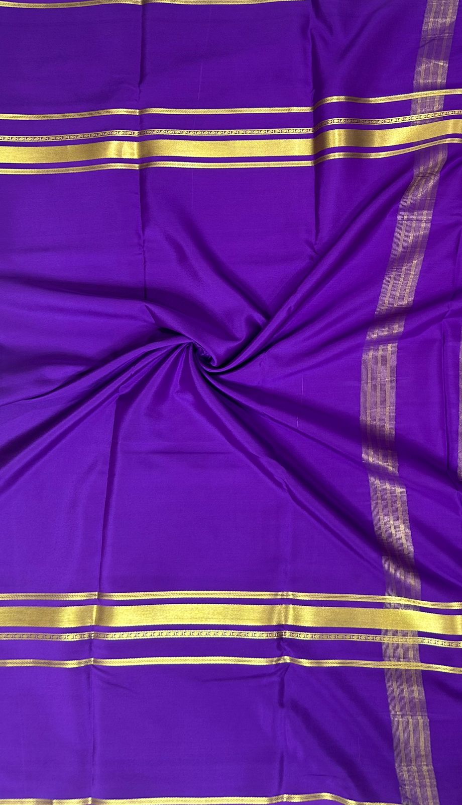 Light purple plain four border pure mysore crepe silk saree