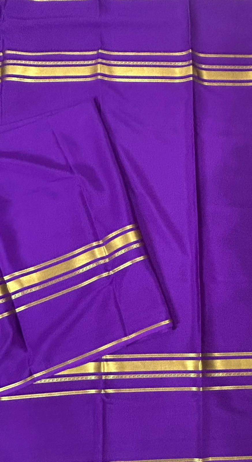 Light purple plain four border pure mysore crepe silk saree