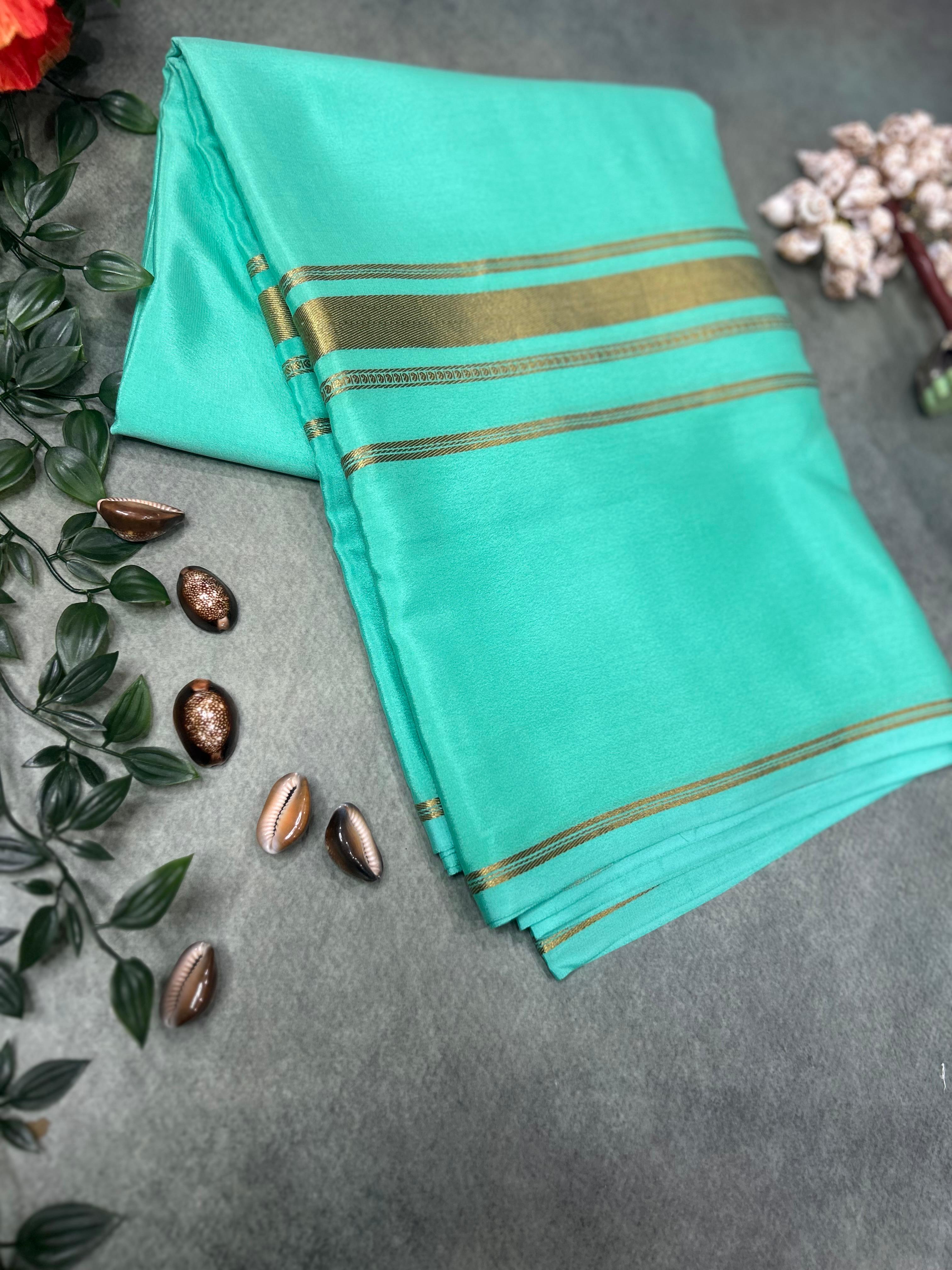 Distemper plain four border pure mysore crepe silk saree