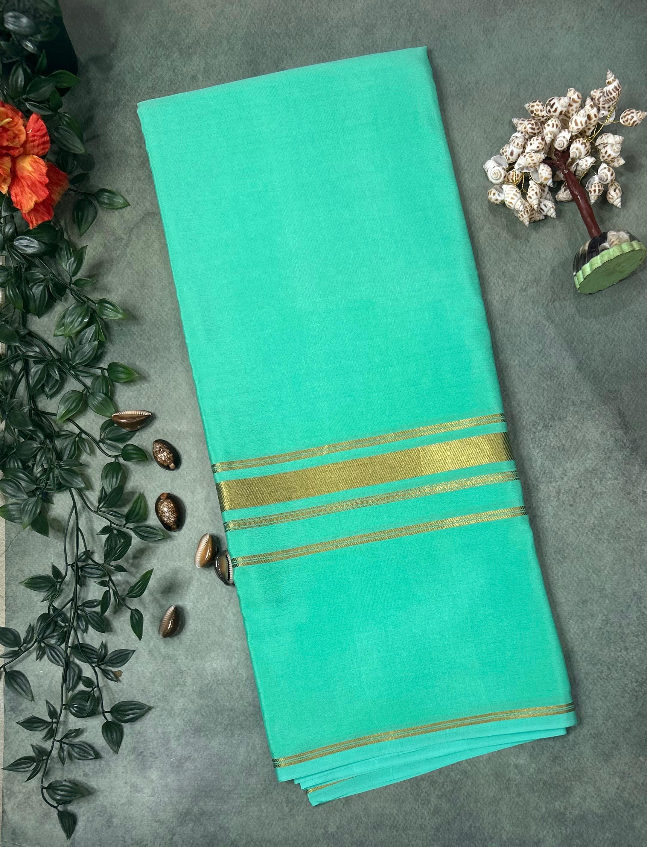 Distemper plain four border pure mysore crepe silk saree