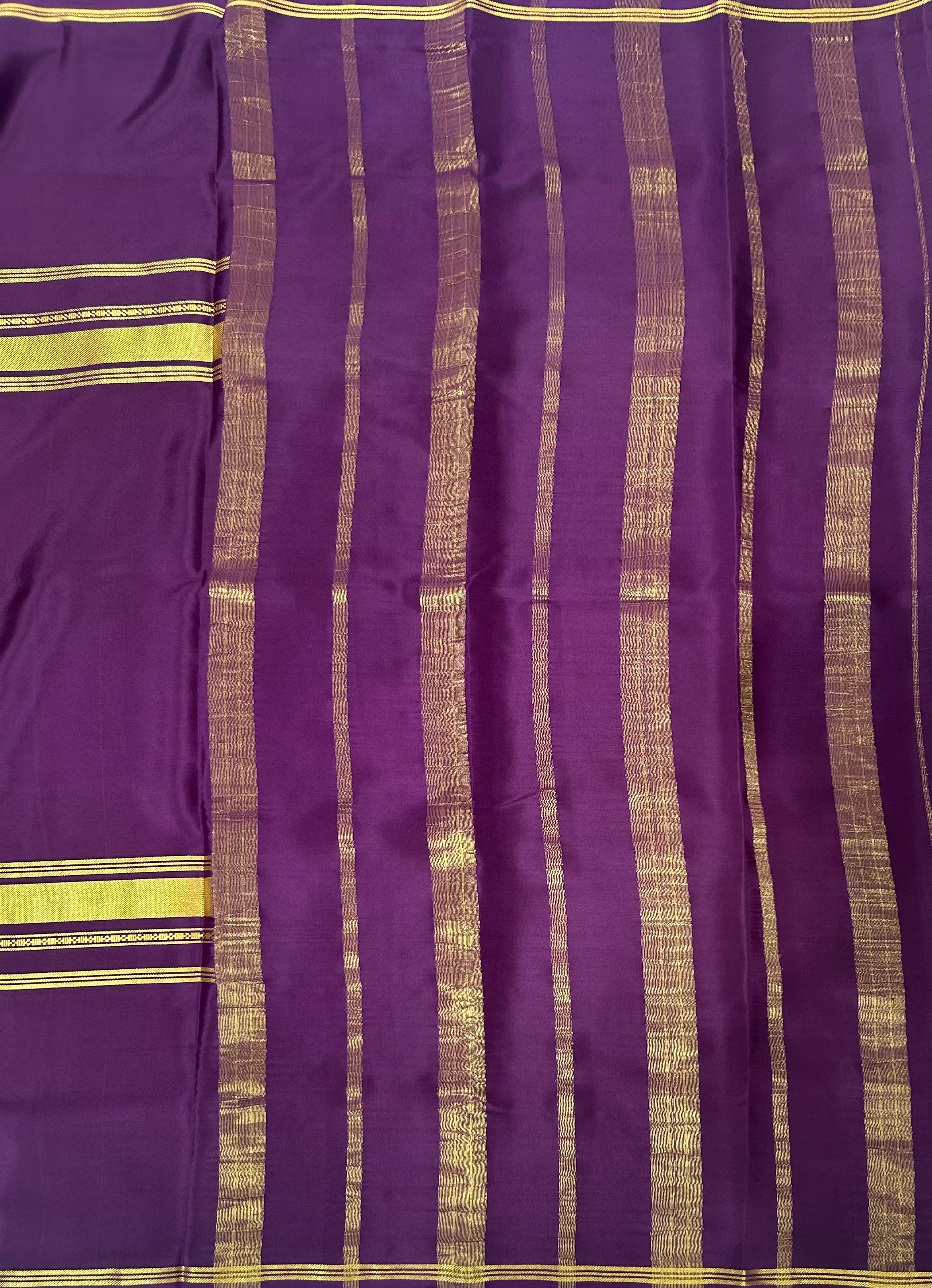 Wine plain four border pure mysore crepe silk saree