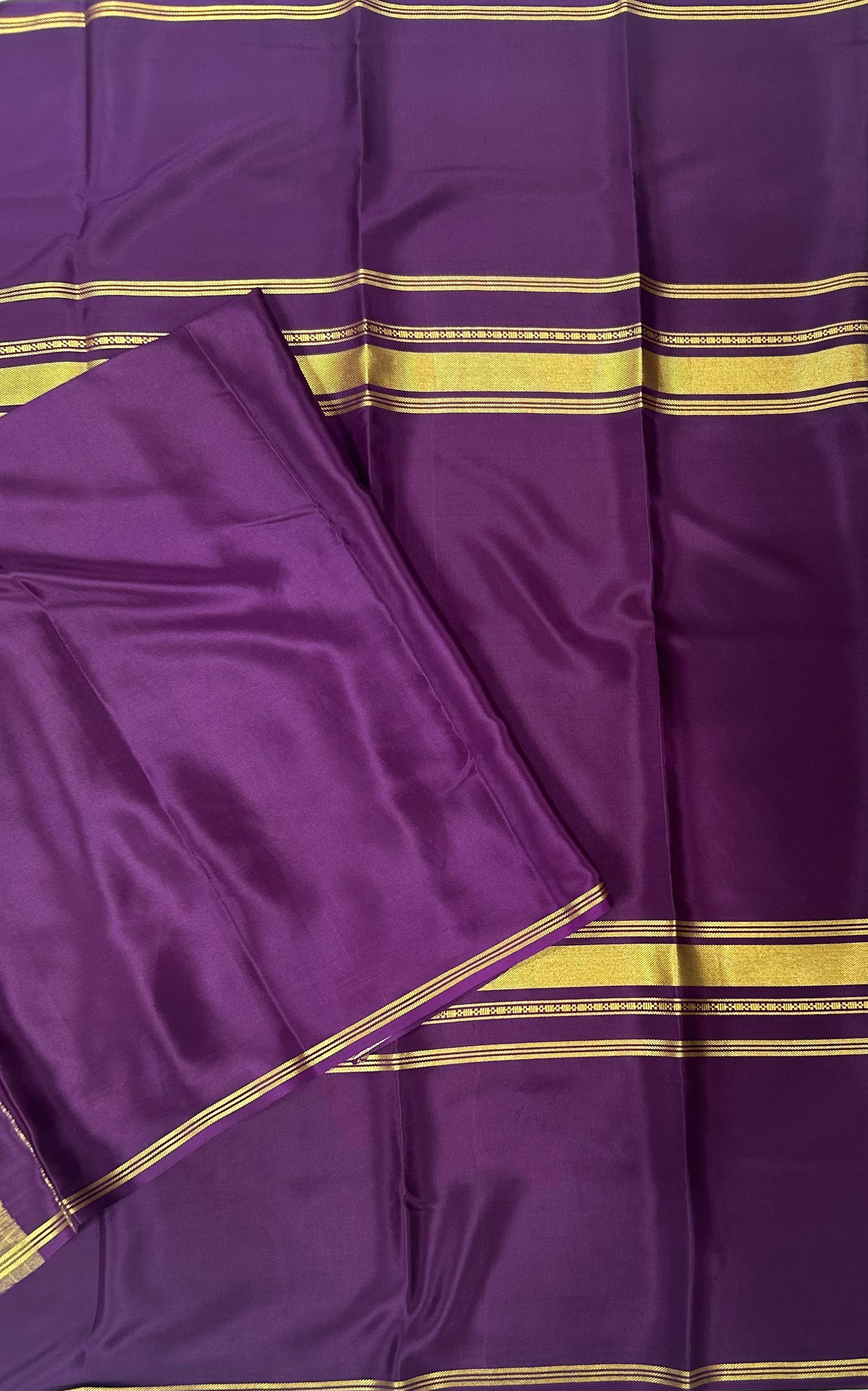 Wine plain four border pure mysore crepe silk saree
