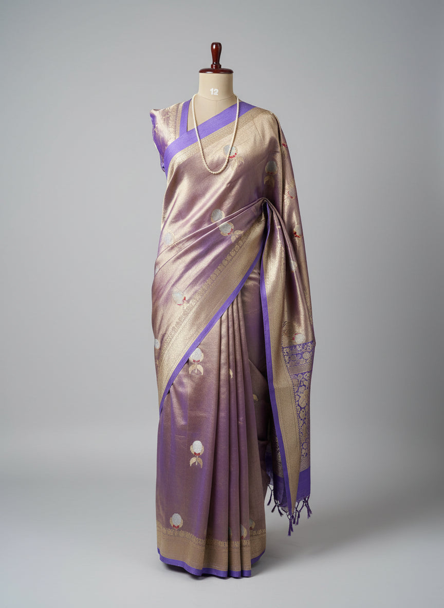 Light purple pure tissue satin border-11 saree