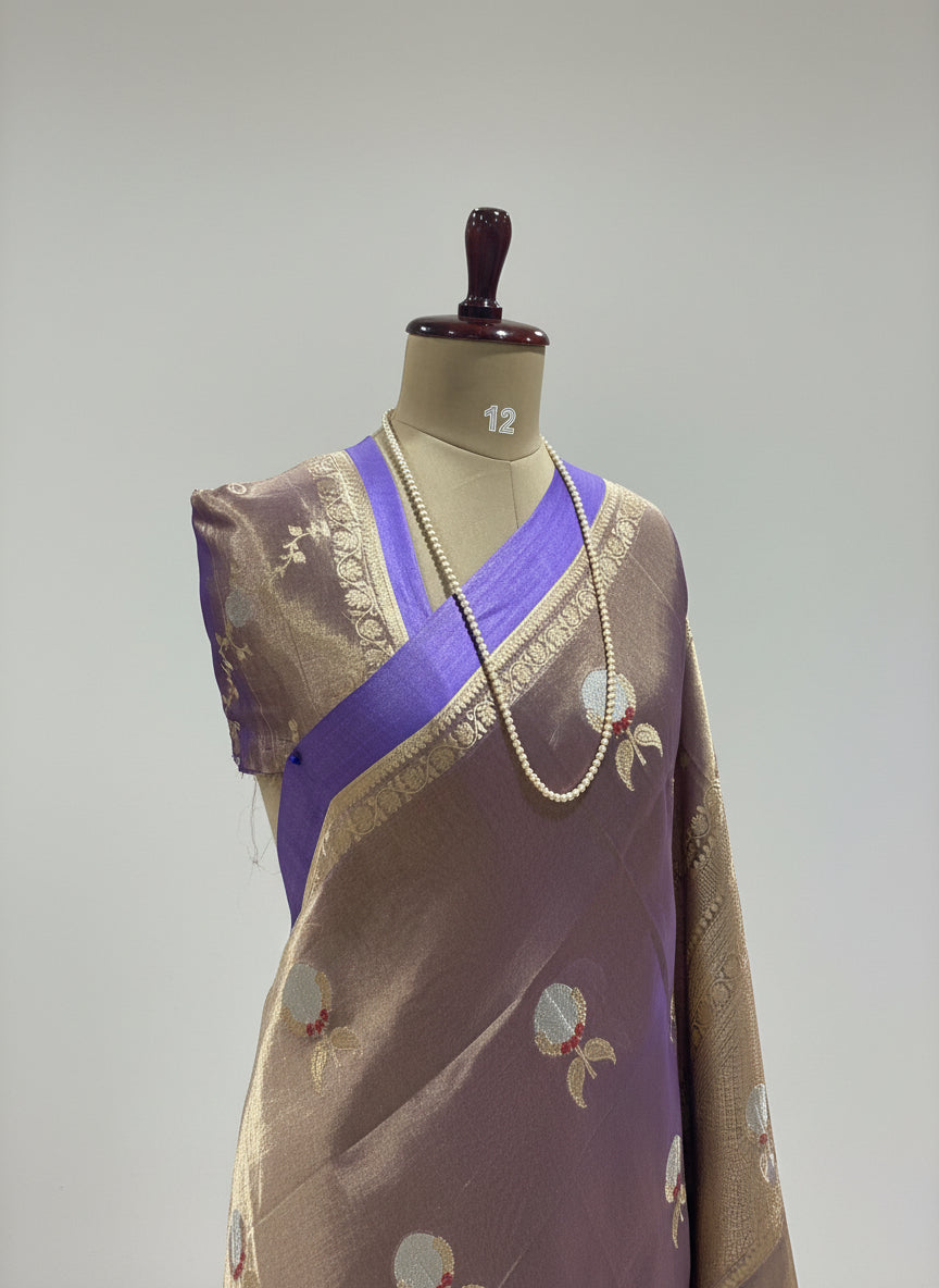 Light purple pure tissue satin border-11 saree
