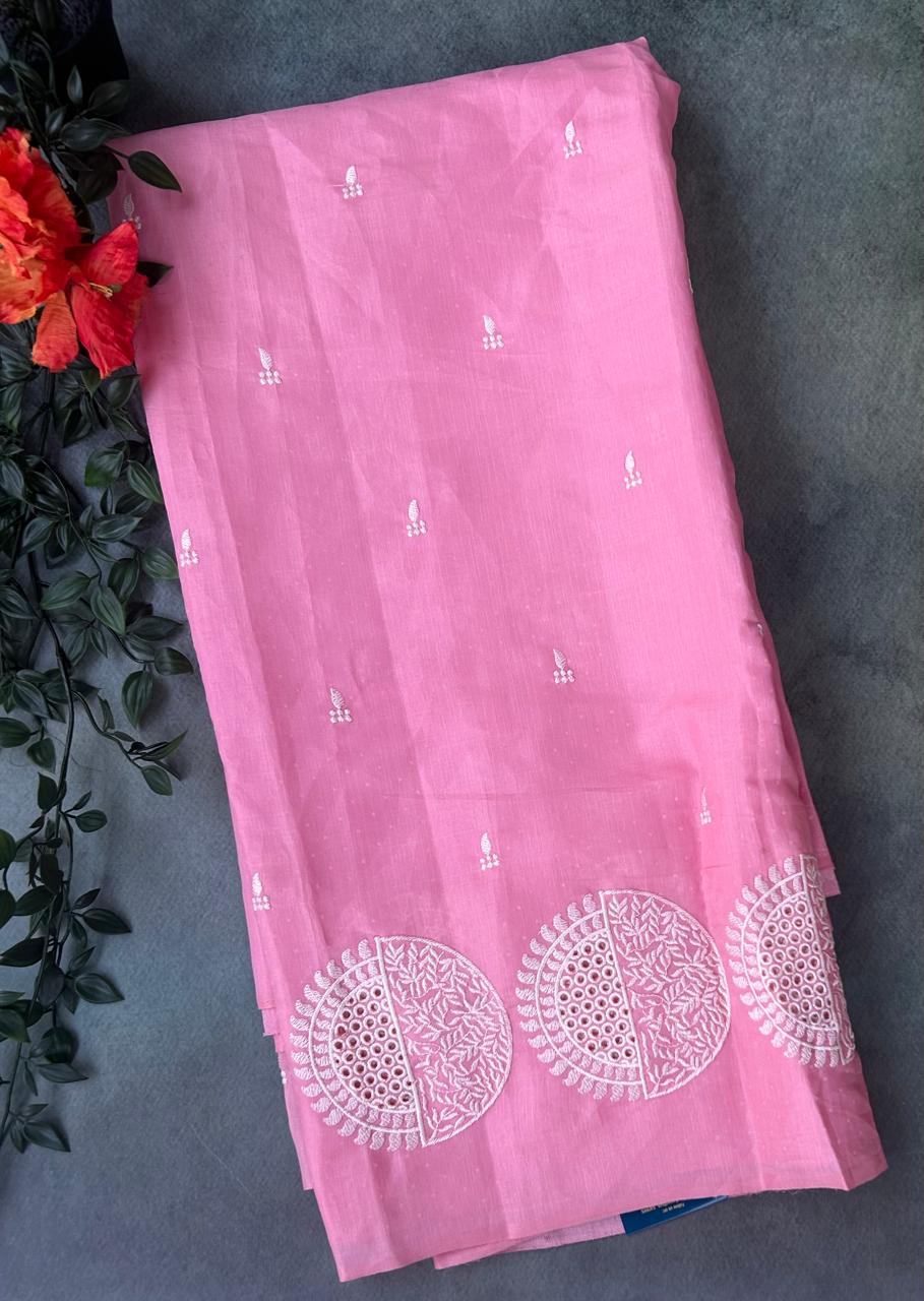 Pink embrodiery border semi tussar silk saree ( YES )