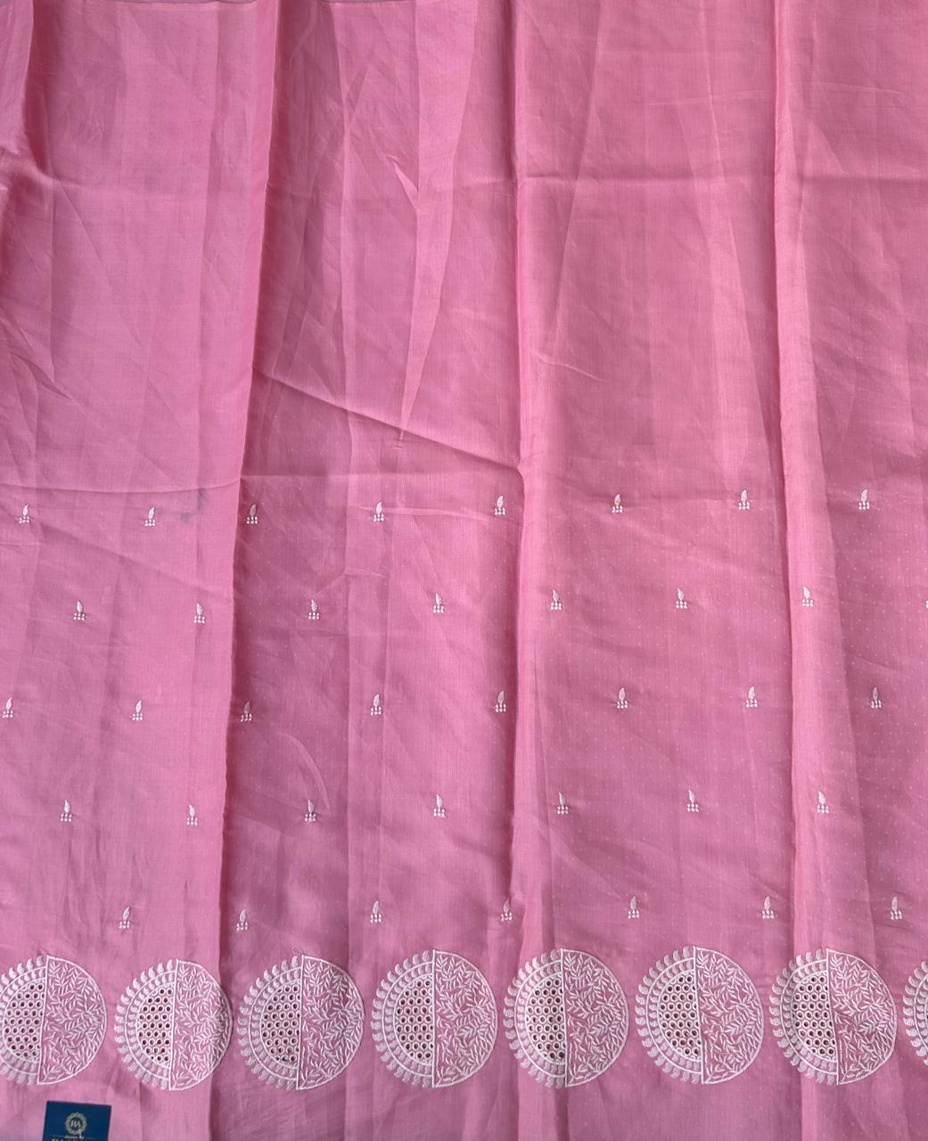 Pink embrodiery border semi tussar silk saree ( YES )