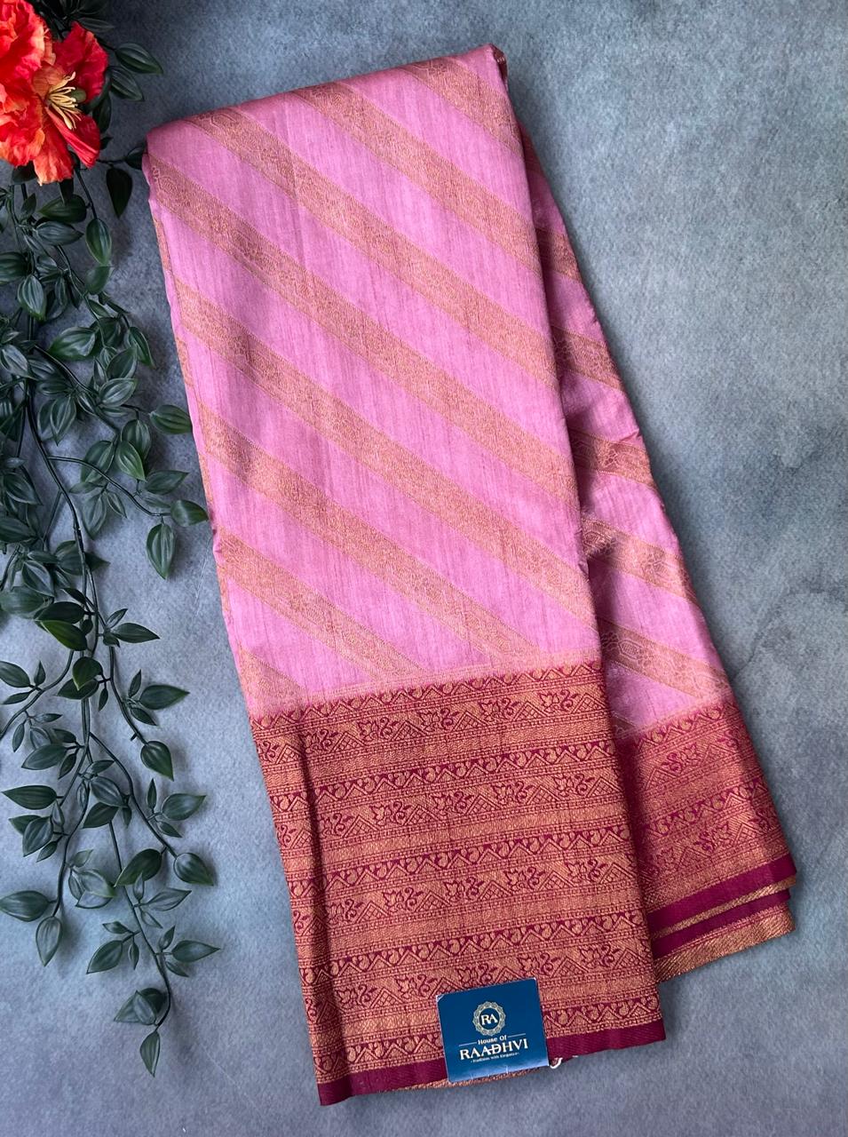 Pink stripes semi georgette silk saree ( YES)