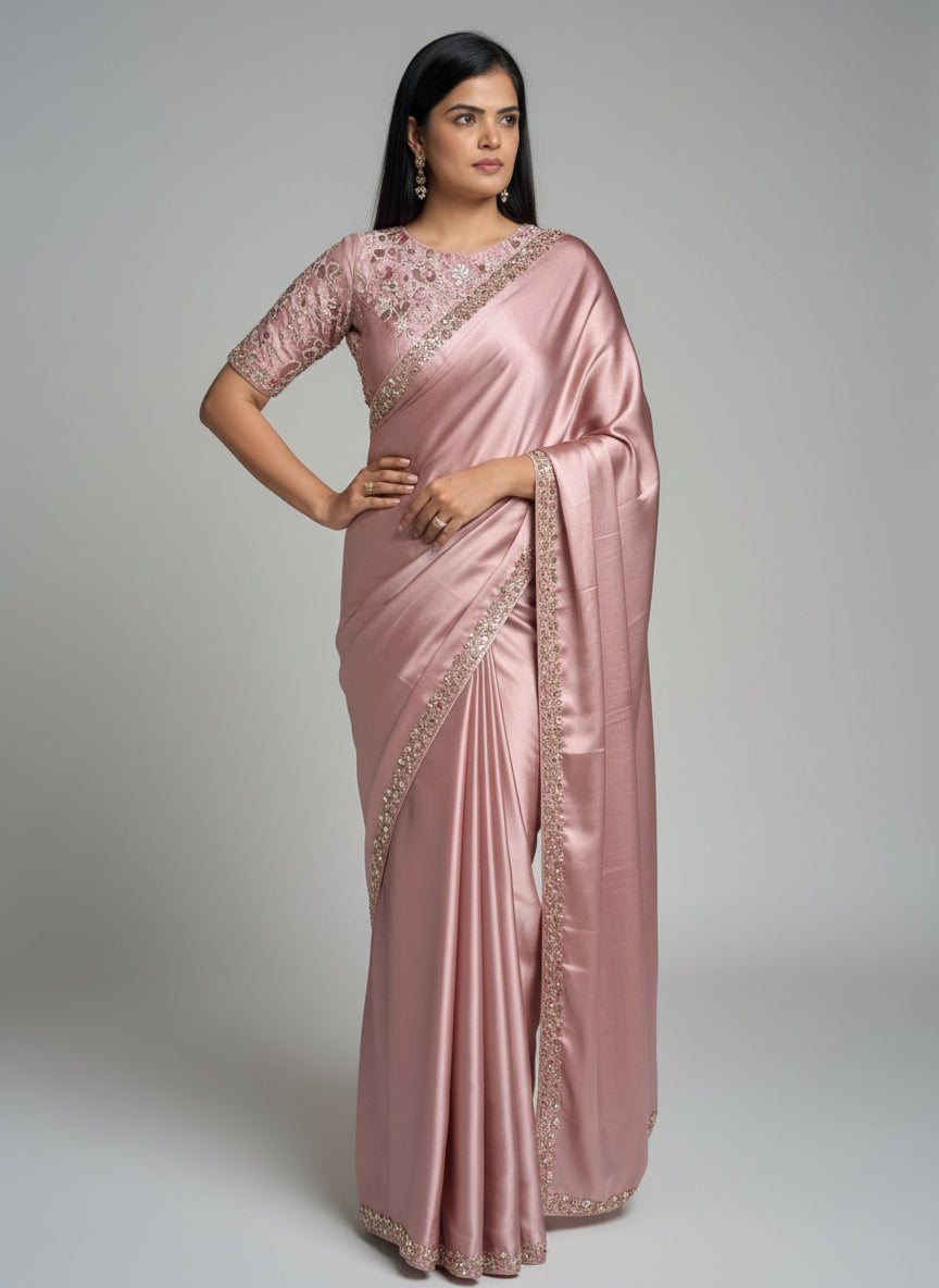 Rashmika mandanna celebrity inspired satin crepe saree
