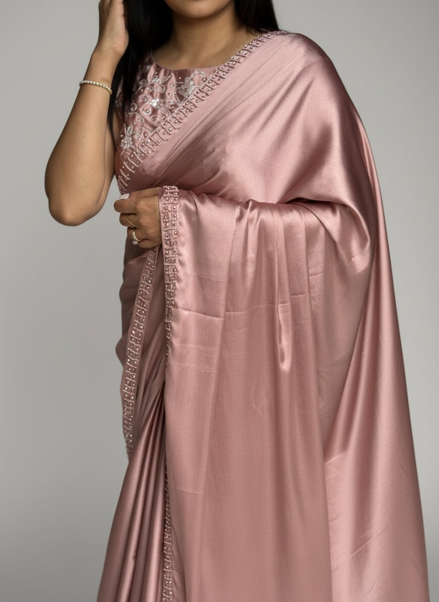 Rashmika mandanna celebrity inspired satin crepe saree