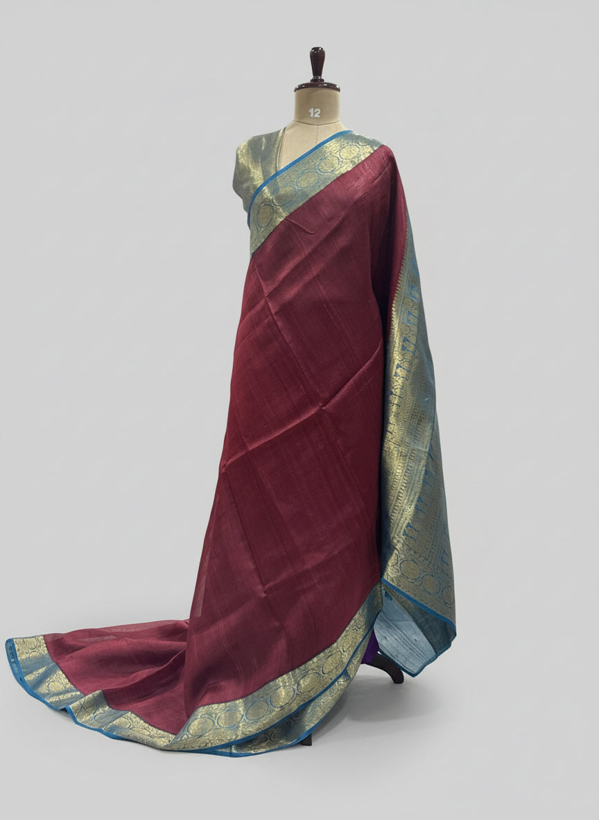 Meroon n blue pure tussar-11 saree