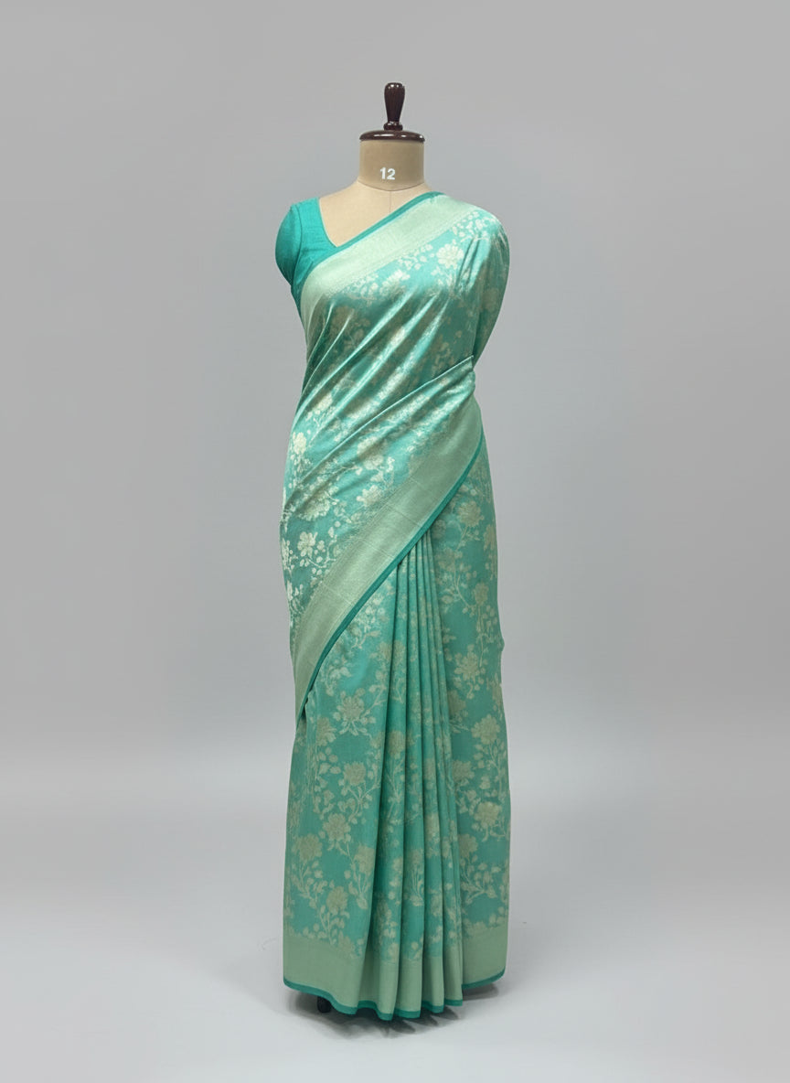 Pastel green Elegant Pure Chiniya banarasi Silk Saree-11