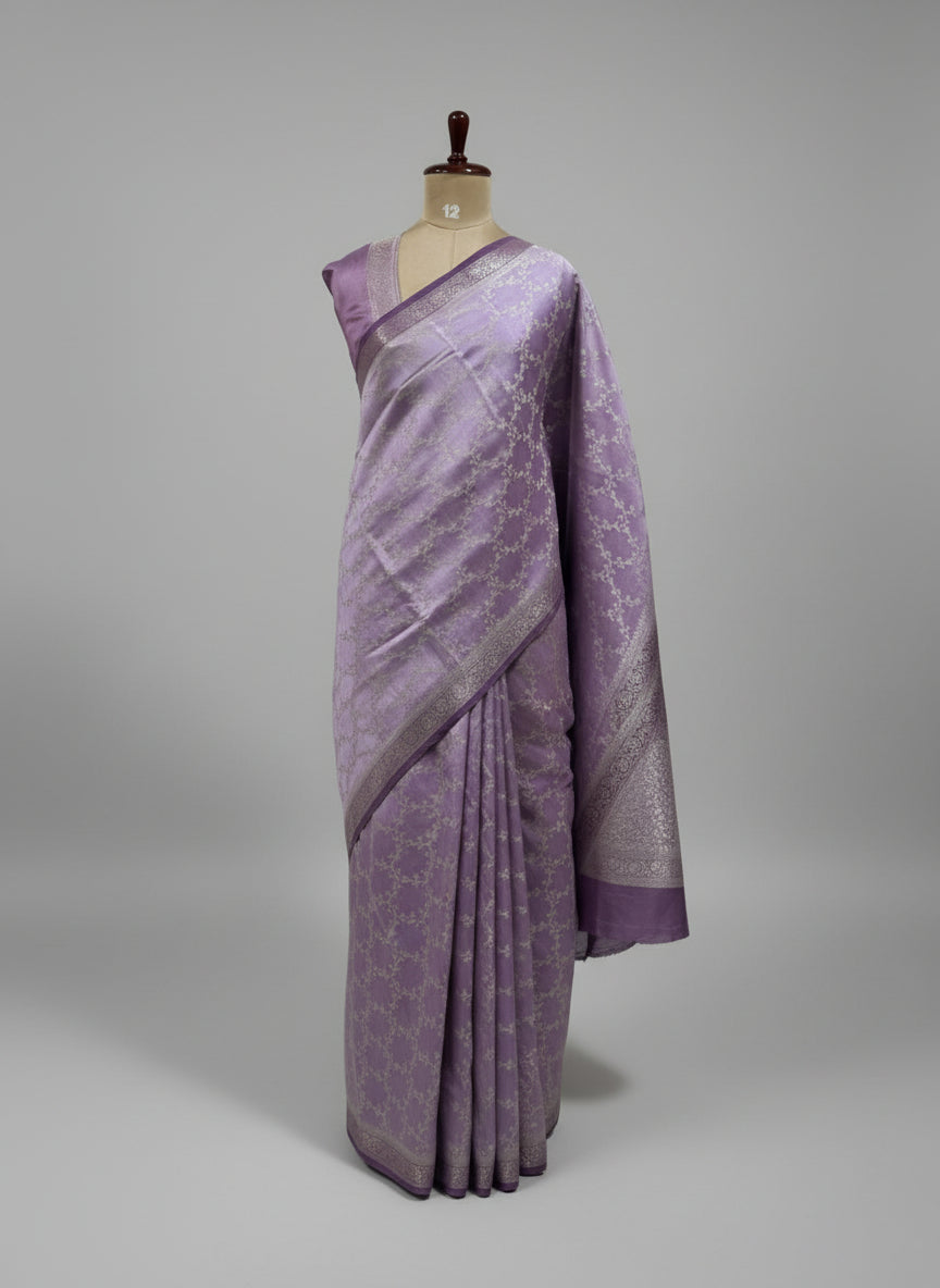 Lilac Elegant Pure Chiniya banarasi  Silk Saree-11