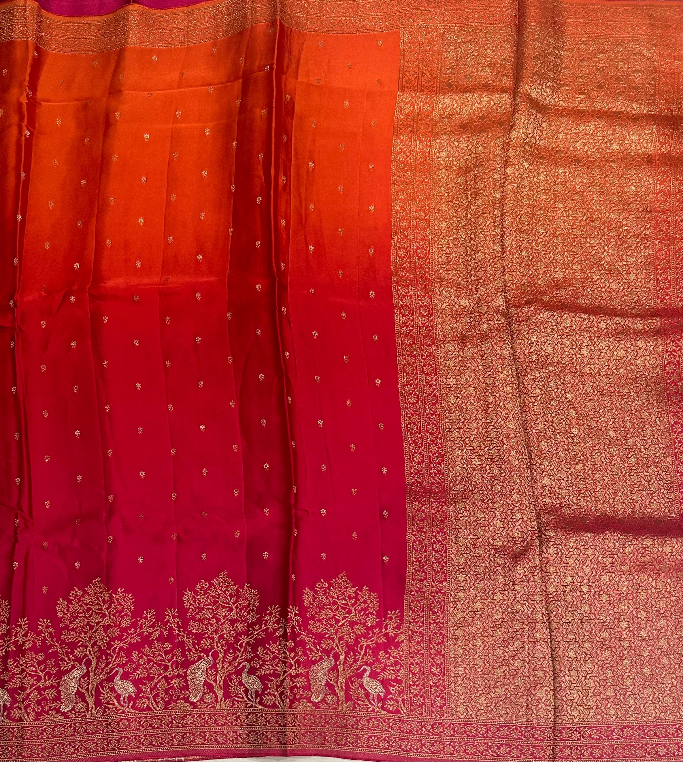 Orange pink mushru 11 satin crepe saree