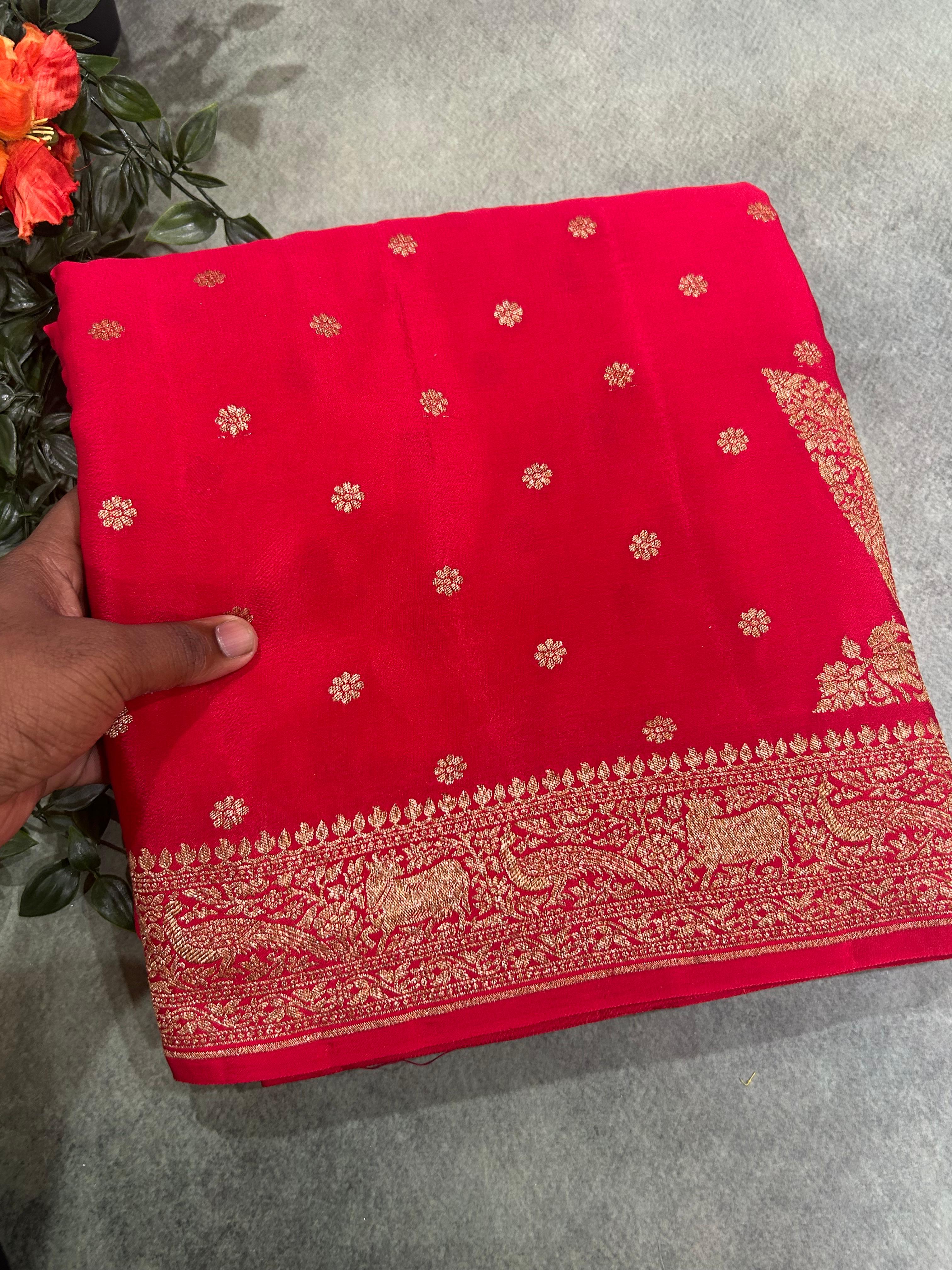 Red small butta banarasi-12 pure crepe saree