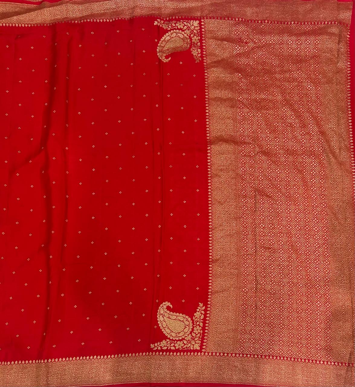 Red small butta banarasi pure crepe-11 saree
